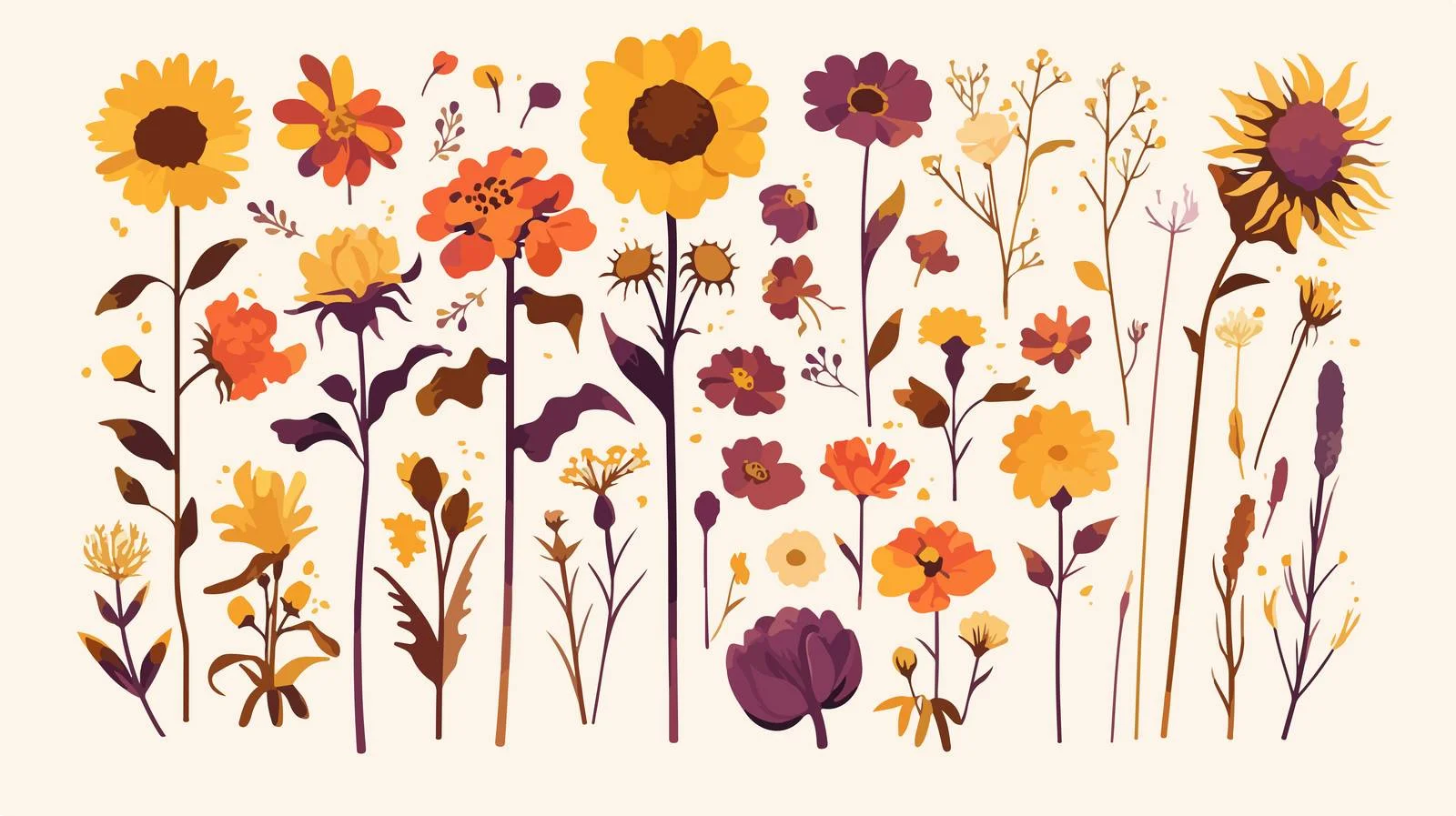Vibrant Fall Garden Flowers on White Background — free download from Dotvec
