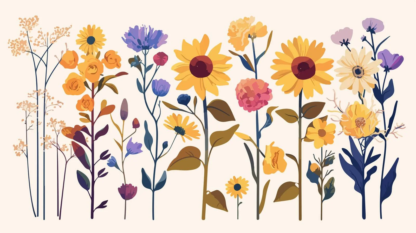 Vibrant Fall Garden Flowers on White Background — free download from Dotvec