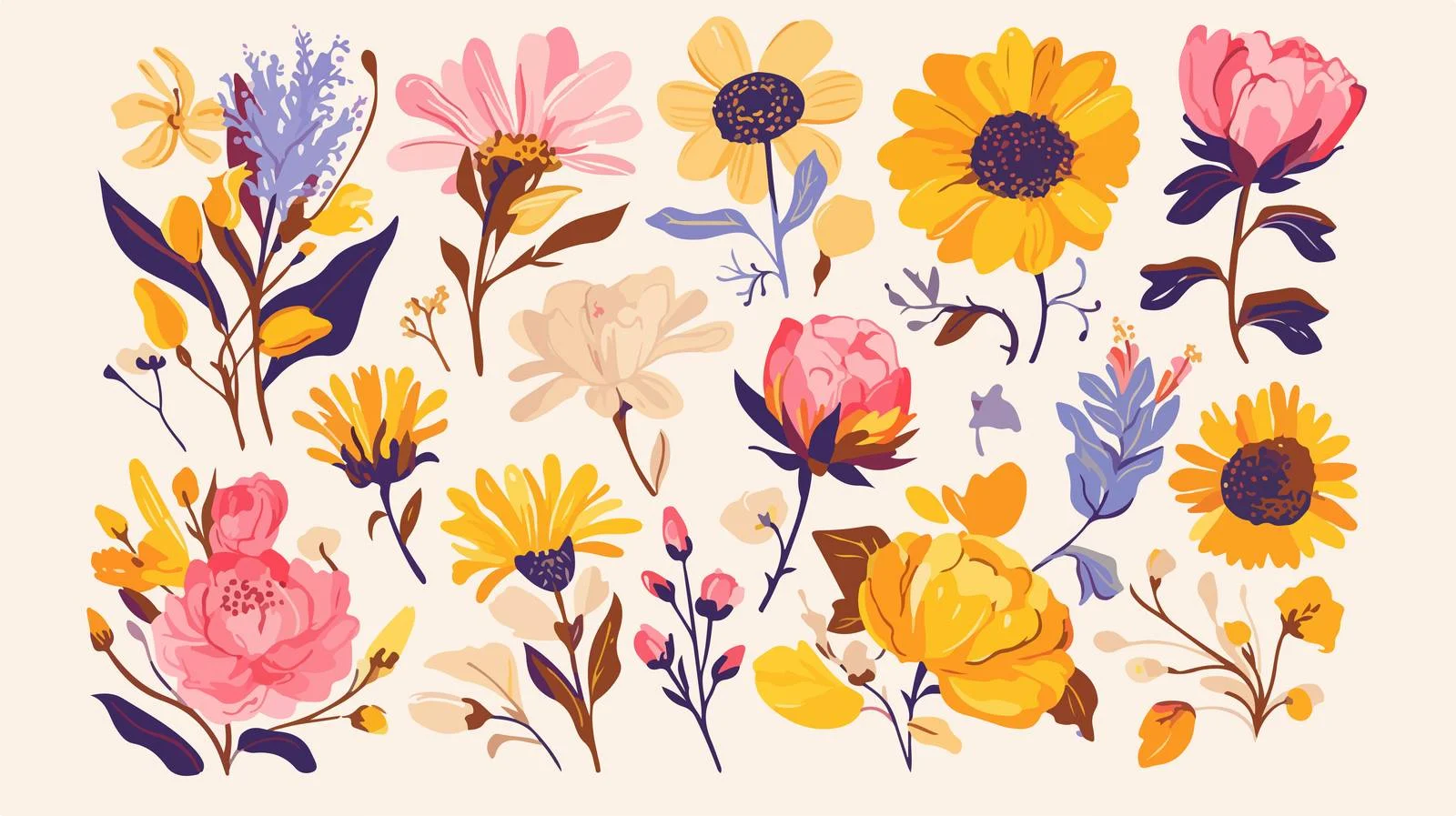 Vibrant Fall Garden Blossoms on White Background — free download from Dotvec