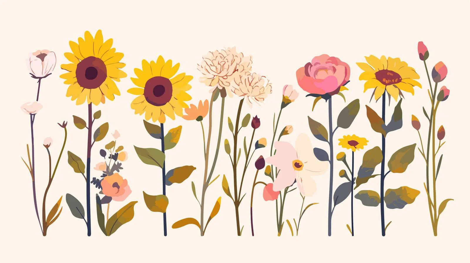 Vibrant Fall Garden Flowers on White Background — free download from Dotvec