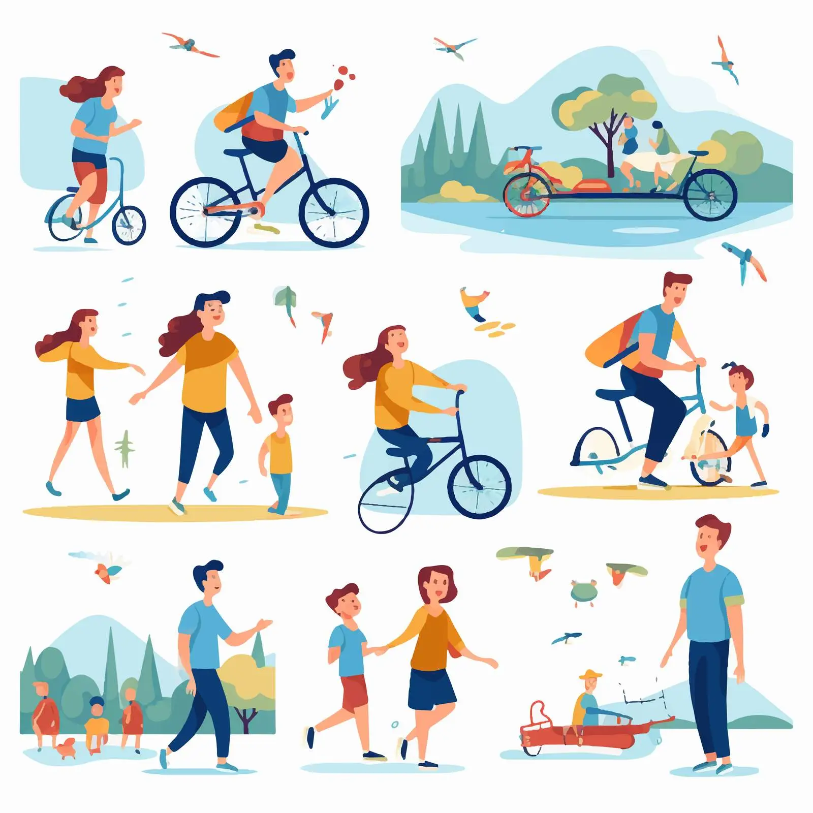 Happy Family Activities Vector Illustrations Set — free download from Dotvec