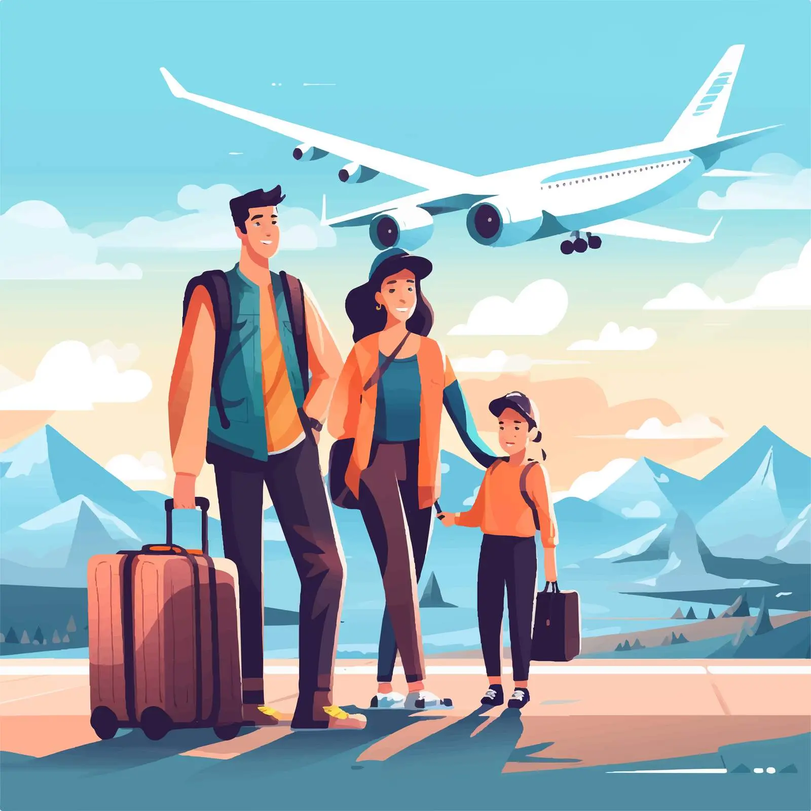 Young Family Traveling at Airport with Luggage – free carry image from Dotvec