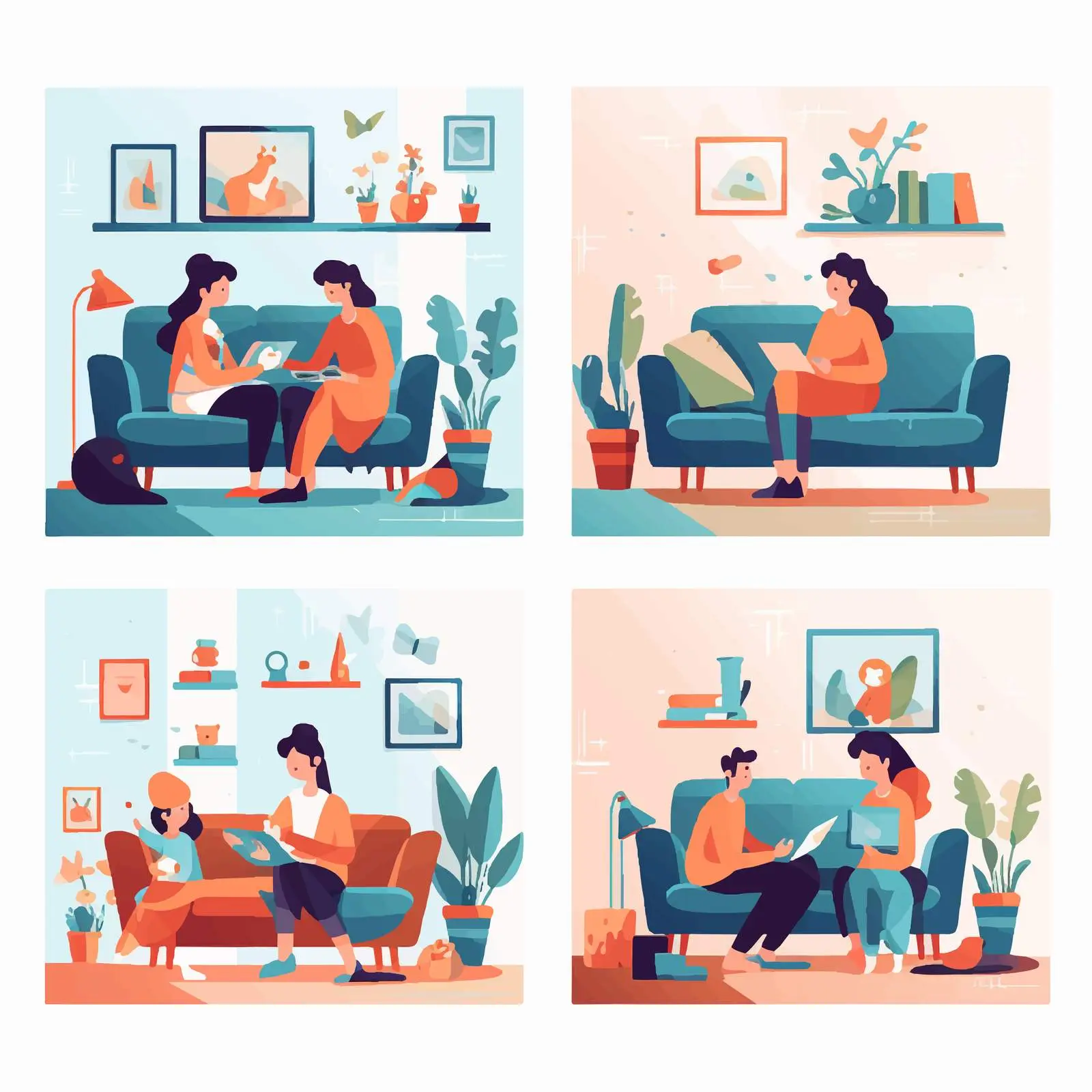 Parents and Kids Relaxing at Cozy Home — free download from Dotvec