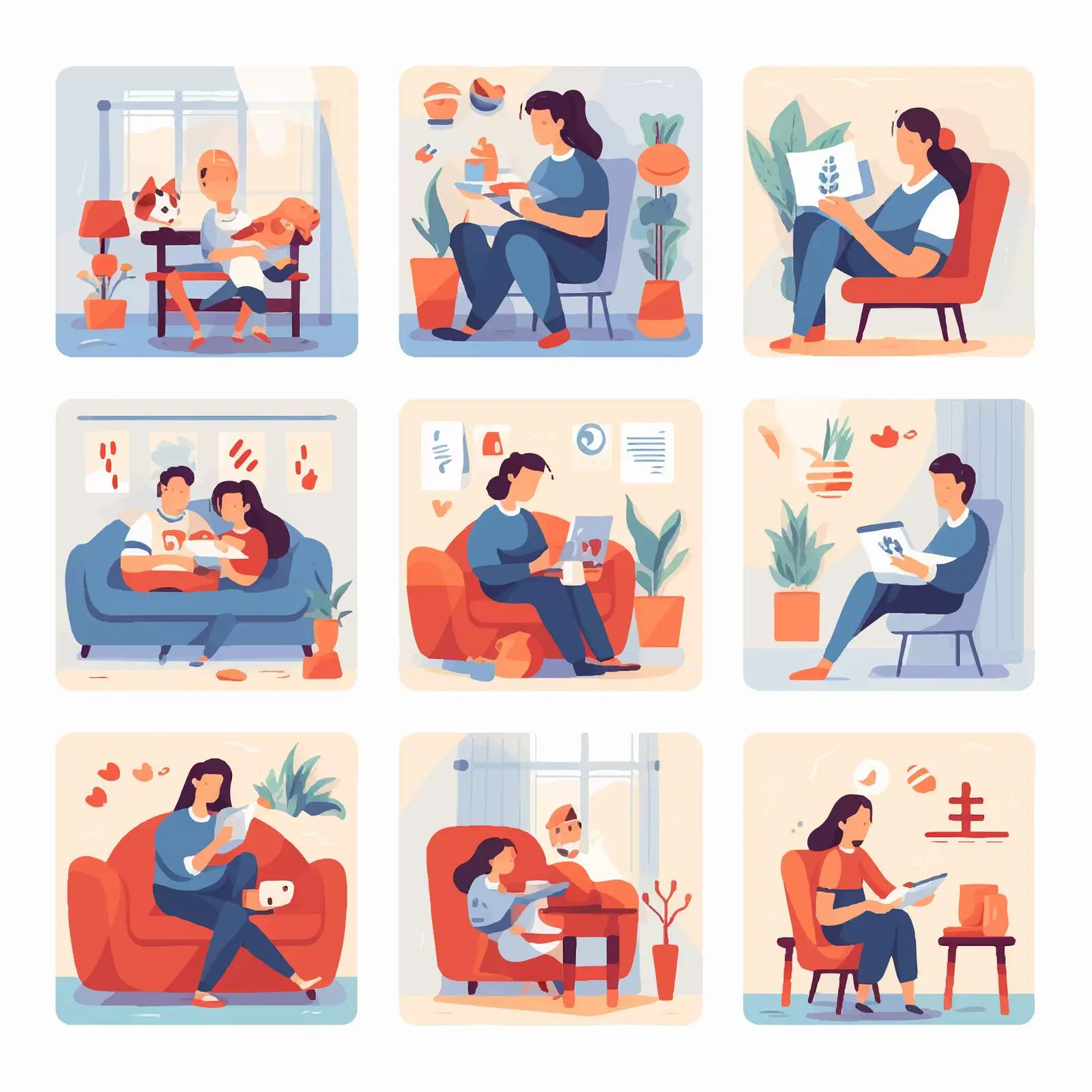 Cozy Family Moments at Home Postcard Set – free home activities image from Dotvec