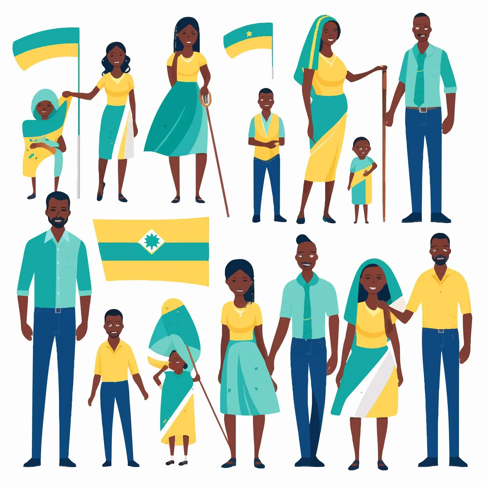 Colorful Family Clip Art Featuring National Flags — free download from Dotvec