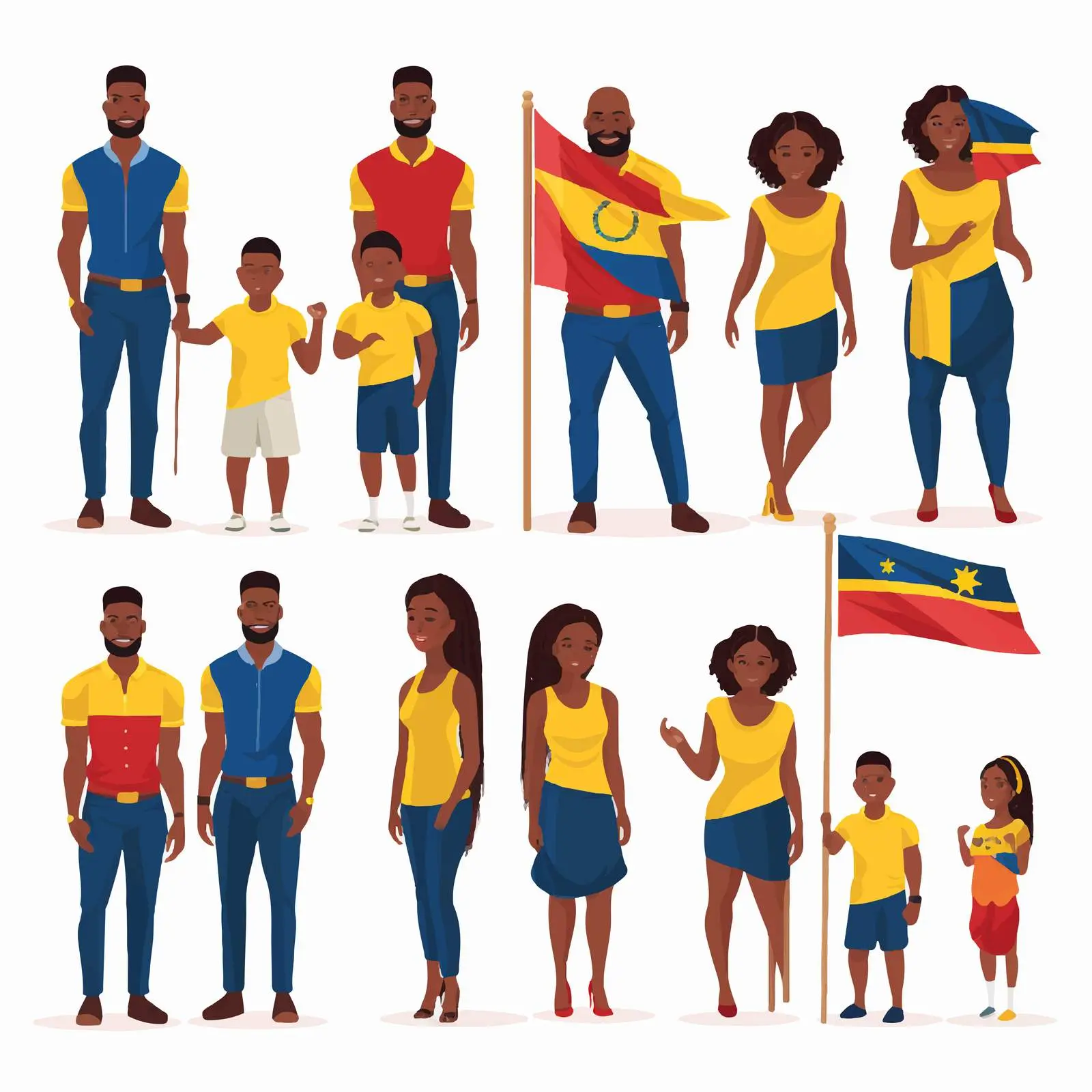 Family Clip Art in National Flag Colors – free vector set image from Dotvec