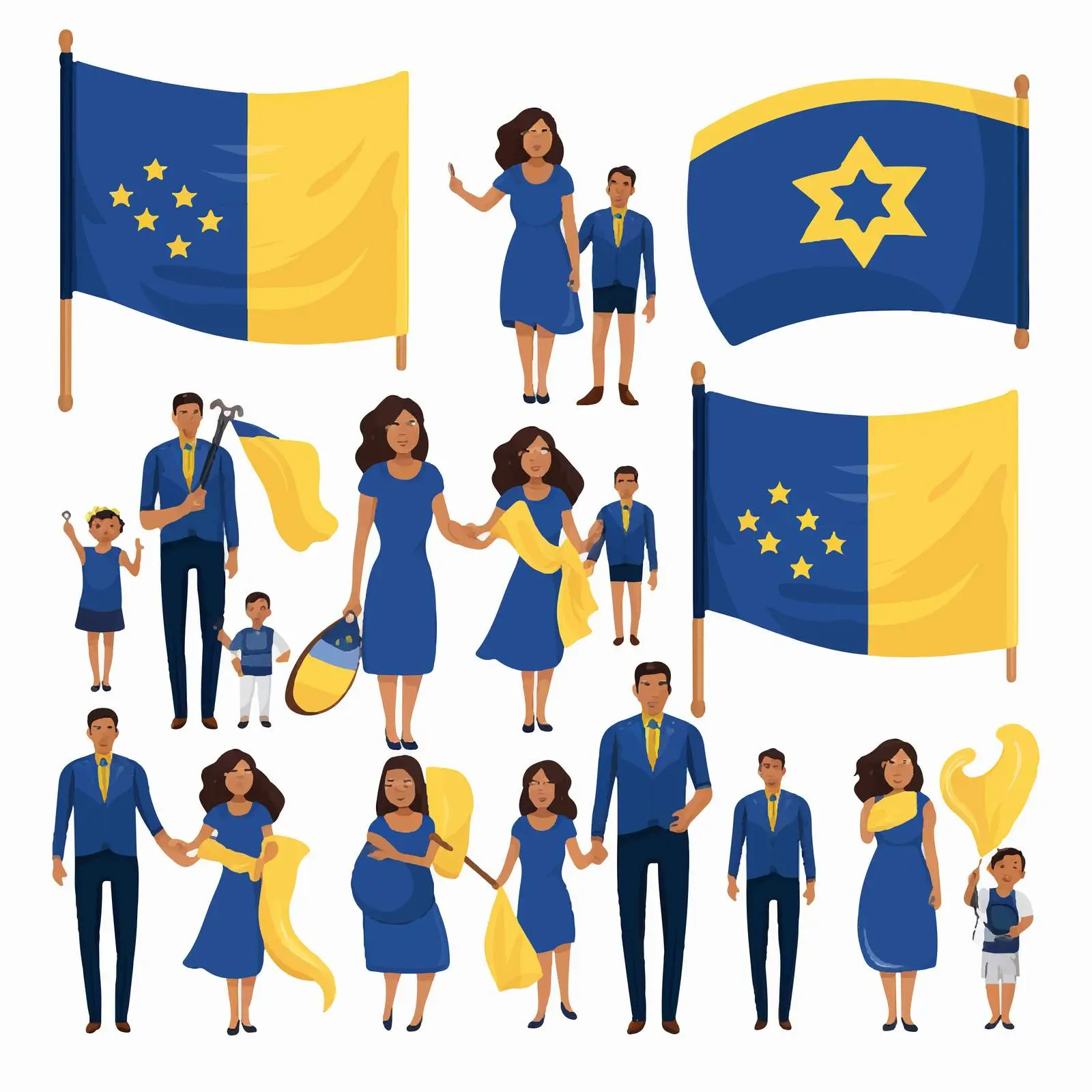 Colorful Family Clip Art Featuring National Flags — free download from Dotvec