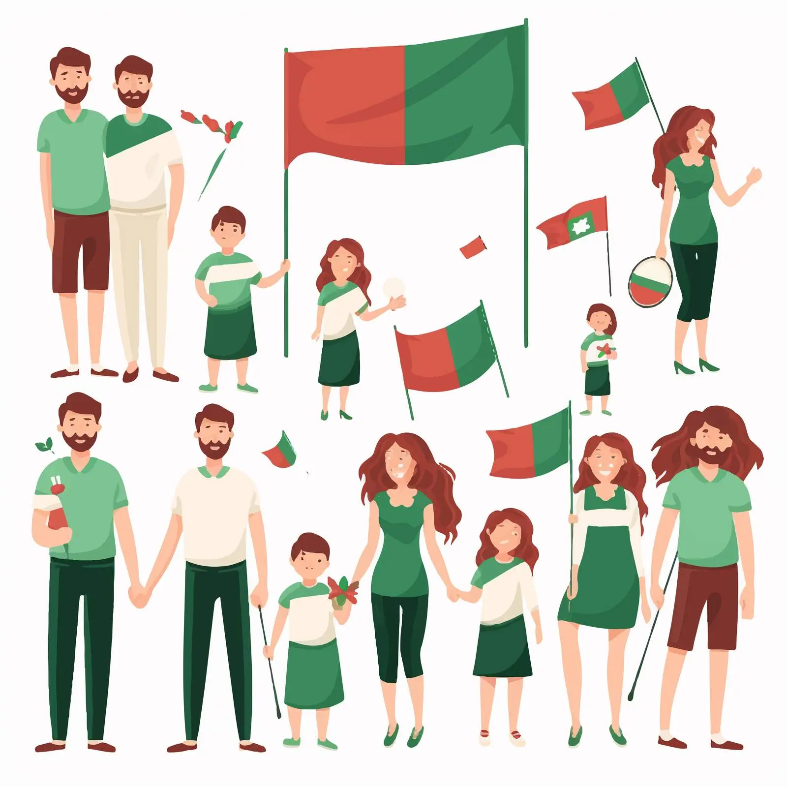 Colorful Family Clip Art with National Flags – free illustration design image from Dotvec
