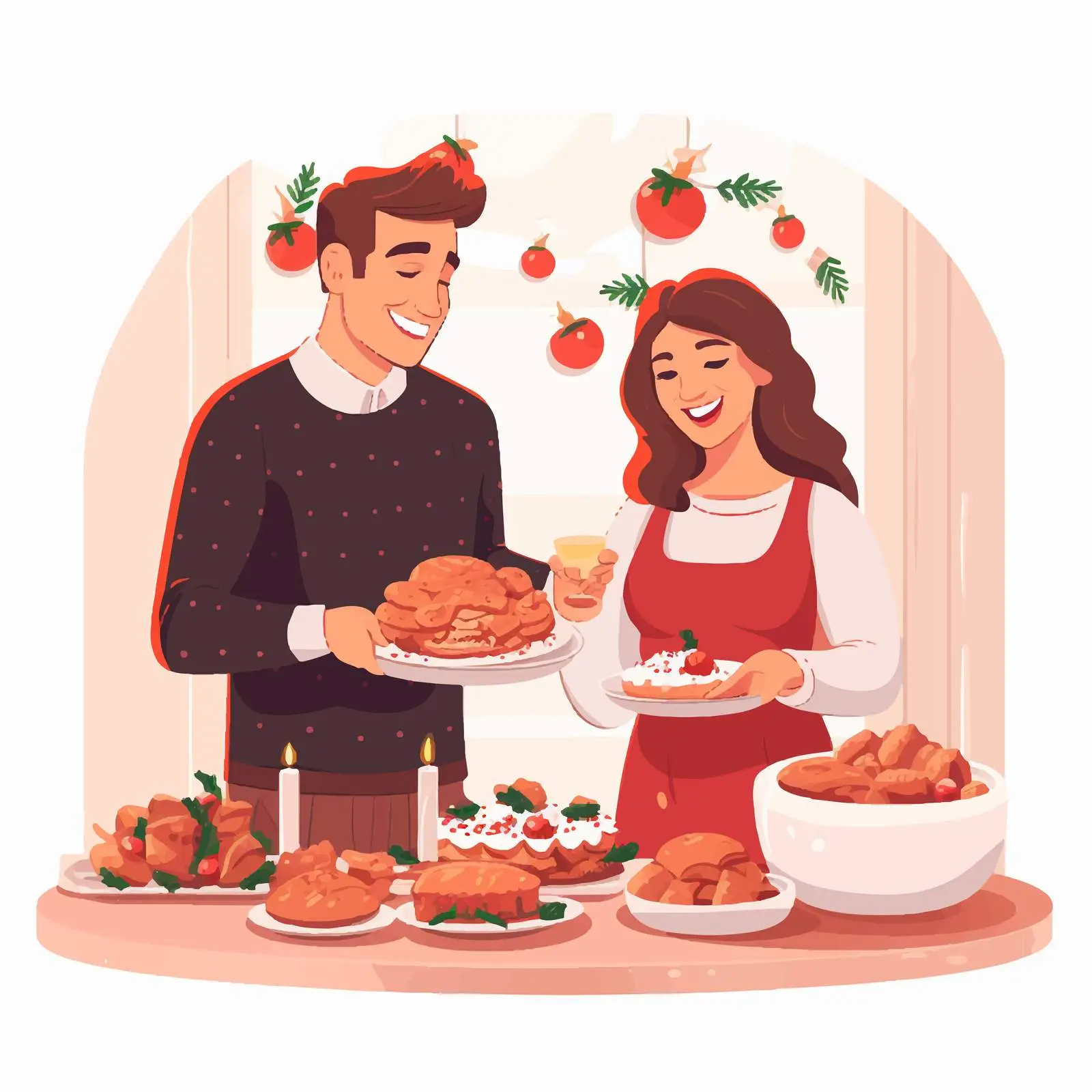Family Serving Christmas Dinner at Dining Table — free download from Dotvec