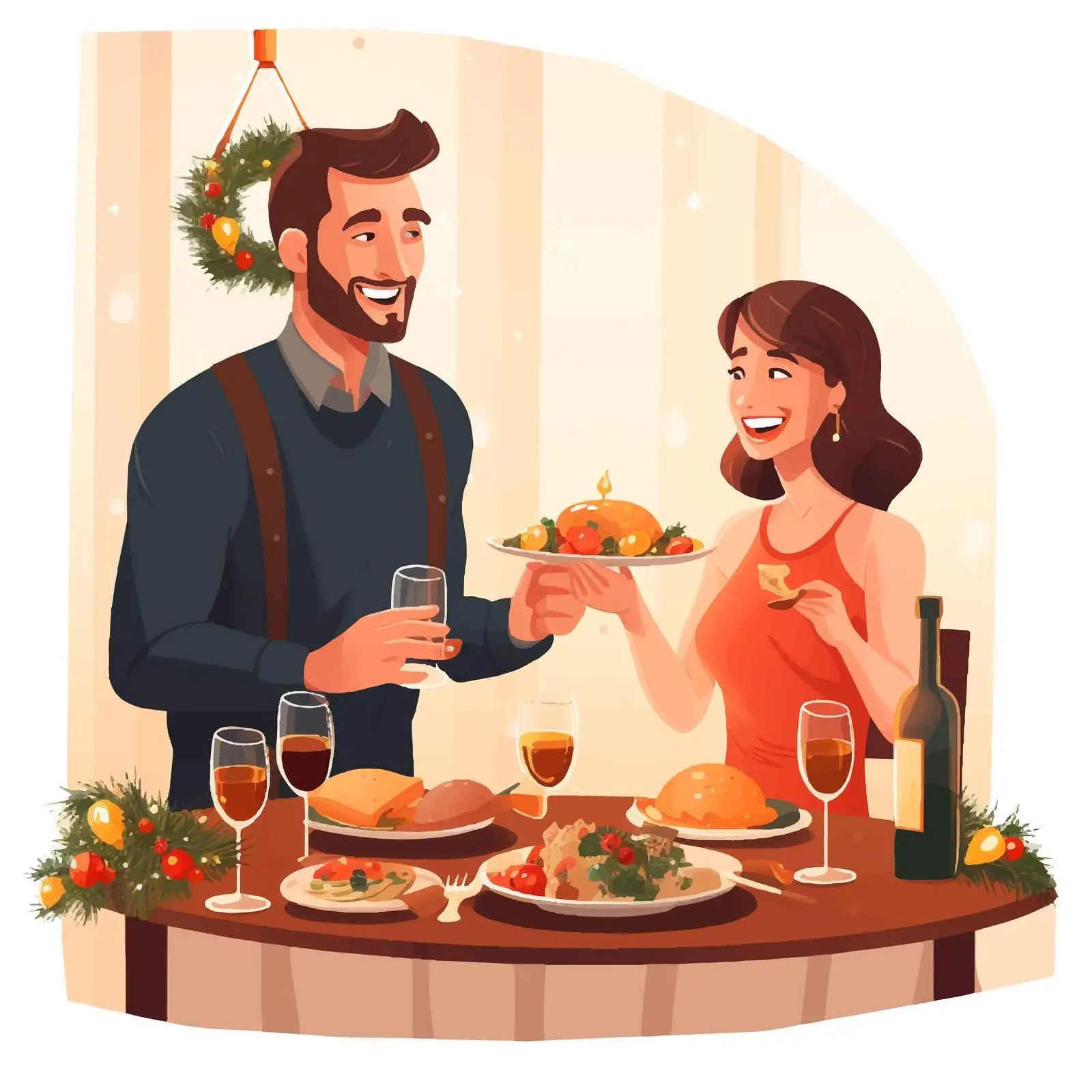 Family Serving Festive Christmas Dinner Table — free download from Dotvec