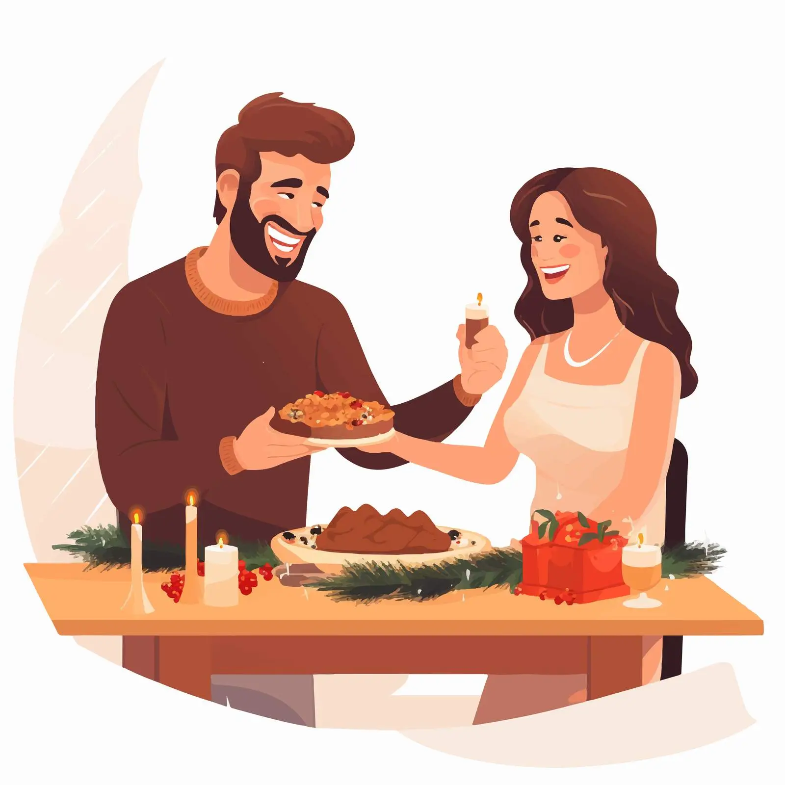 Family Serving Festive Christmas Dinner at Table — free download from Dotvec