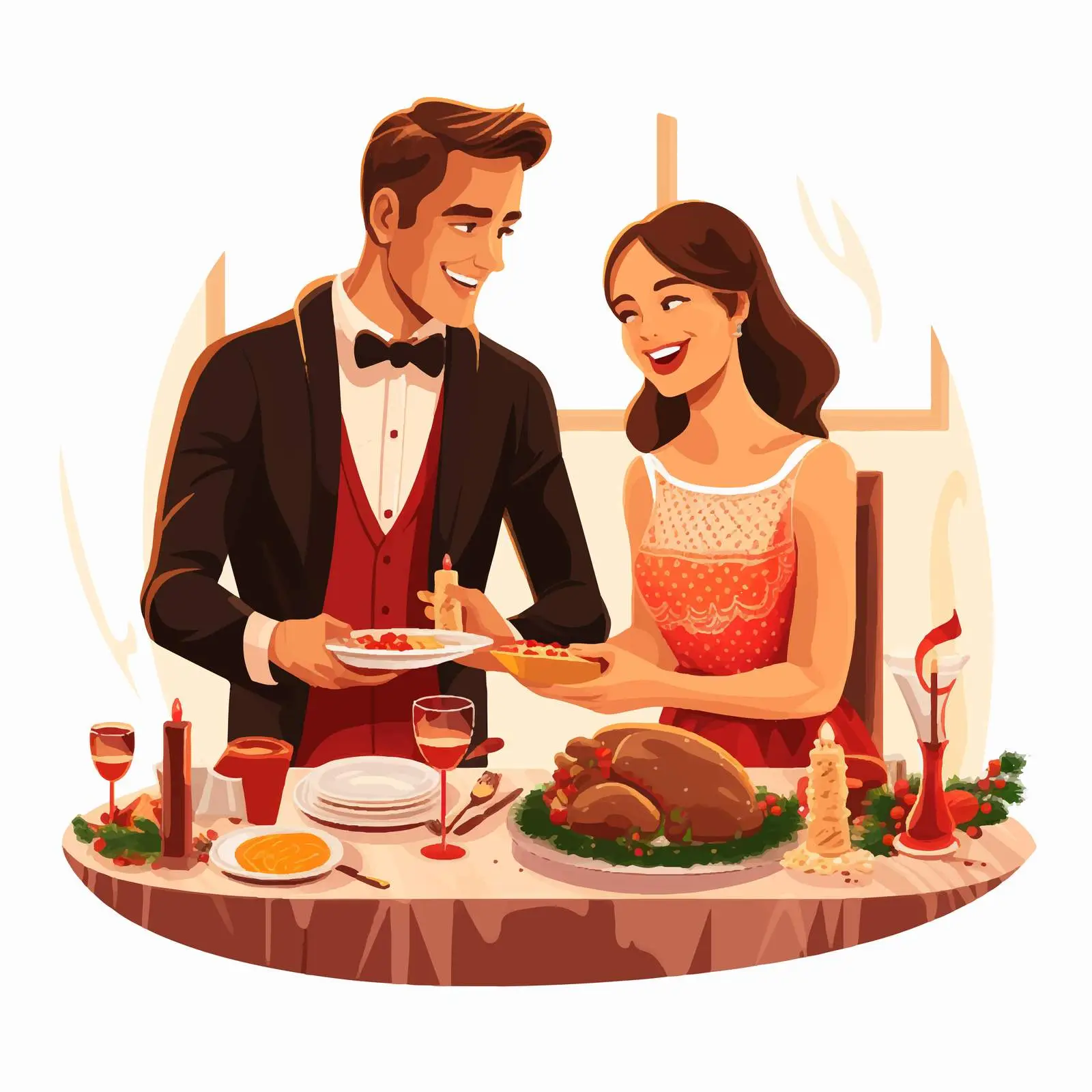 Couple Serving Festive Christmas Dinner Table — free download from Dotvec