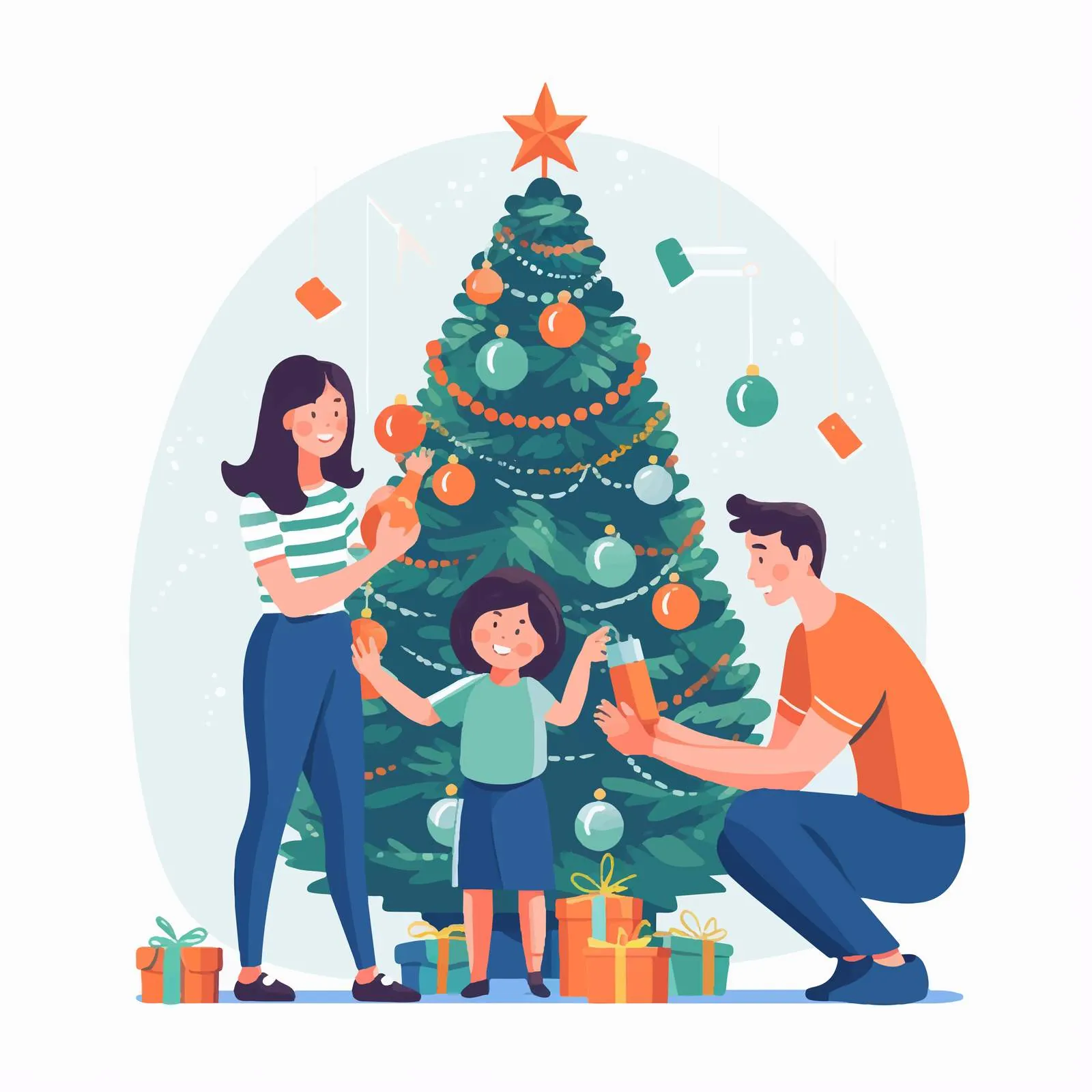 Family Decorating Christmas Tree for Winter Holiday — free download from Dotvec