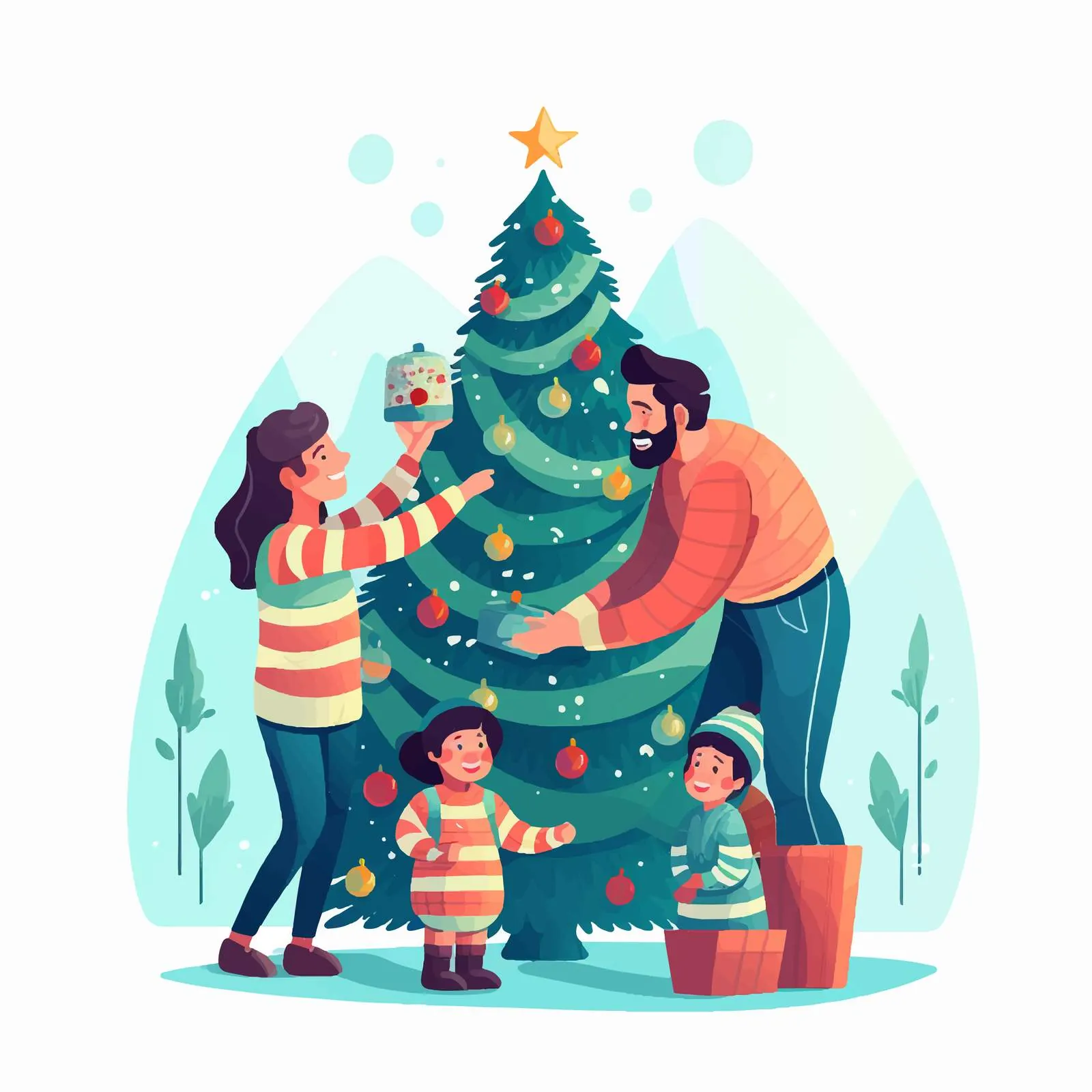 Family Decorating Christmas Tree for Winter Holiday — free download from Dotvec