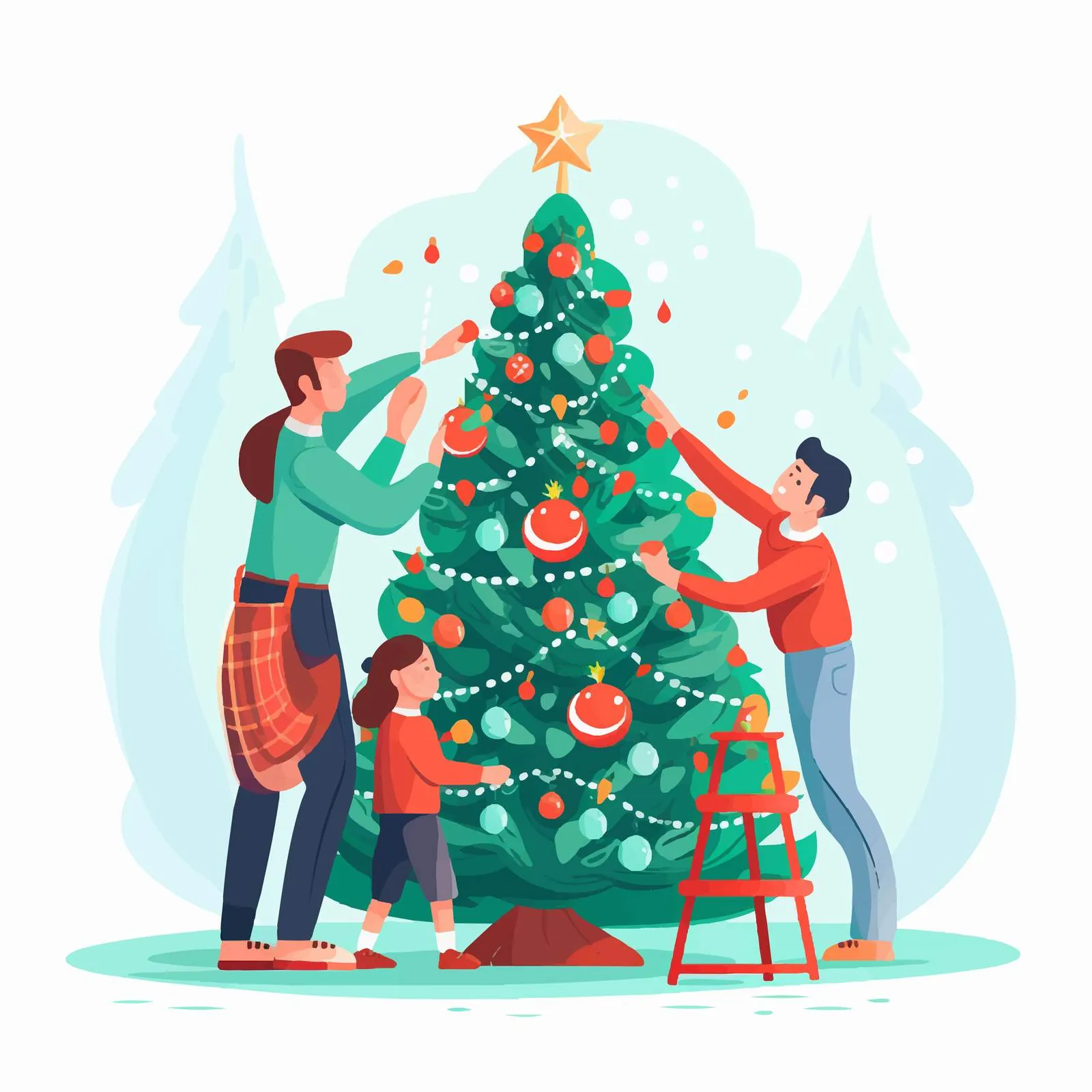 Family Decorating Christmas Tree for Holidays — free download from Dotvec