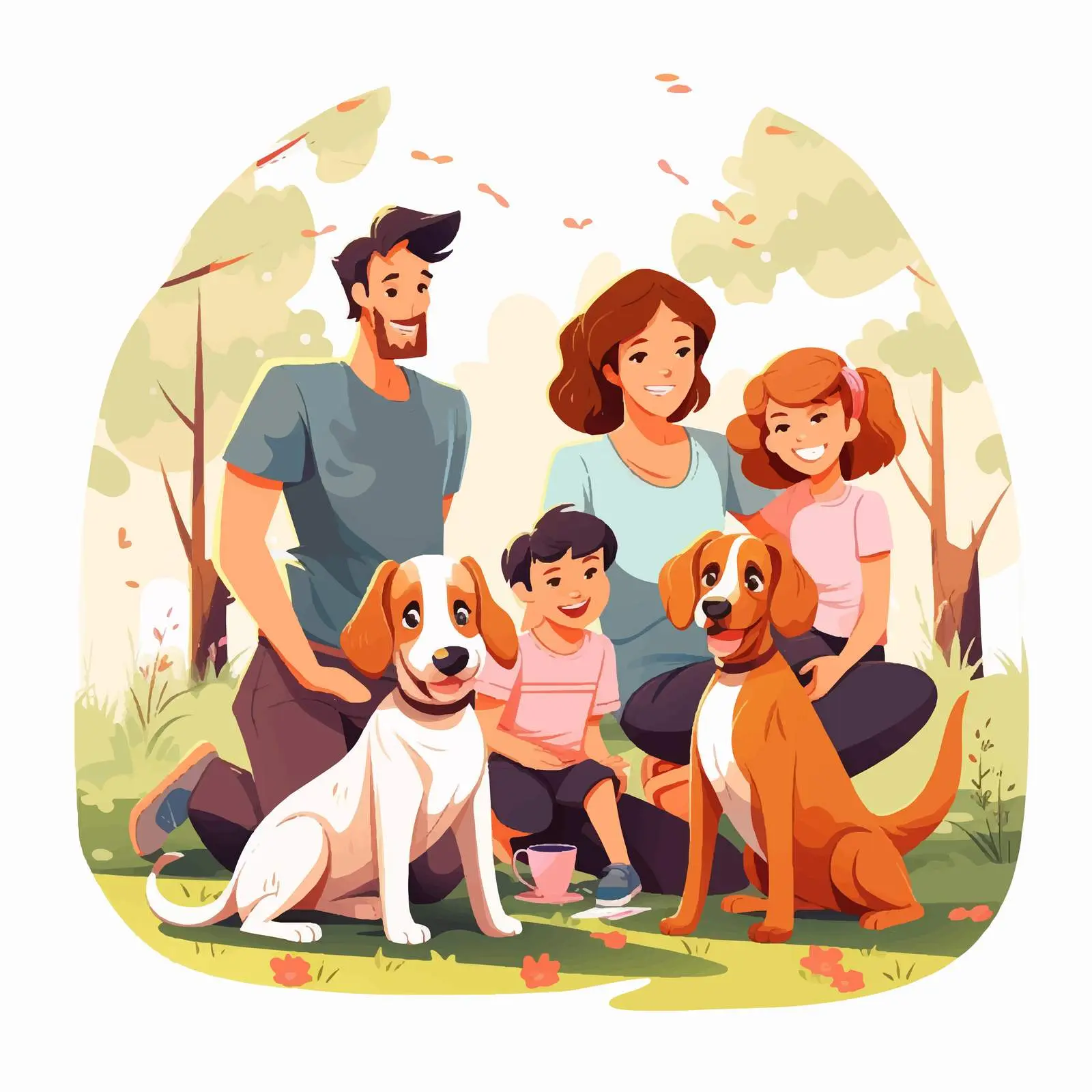 Family Enjoying Time with Pet Dogs Vector — free download from Dotvec