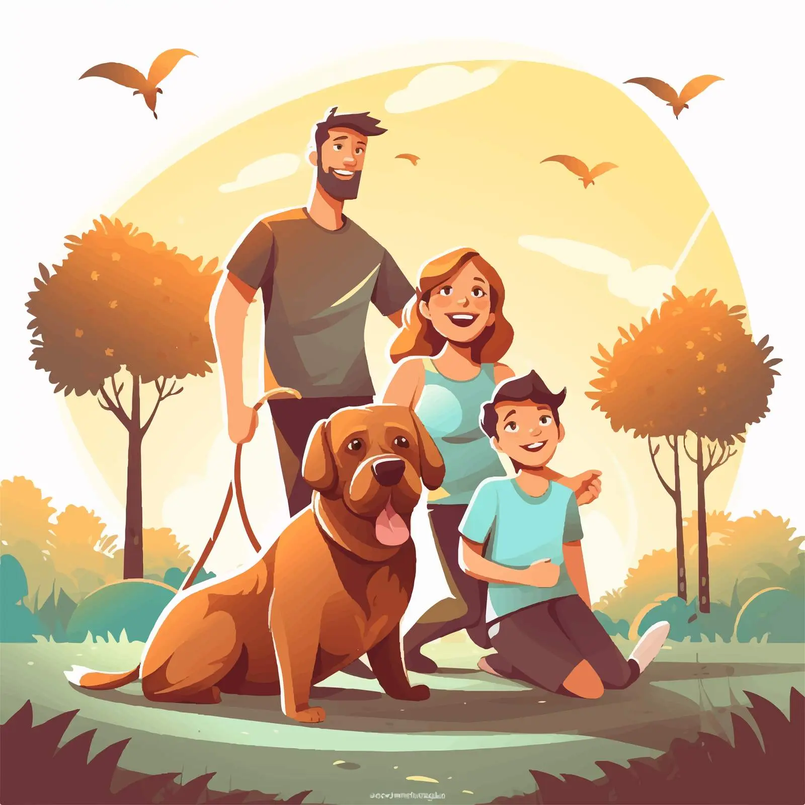 Family Spending Time with Pet Dogs Cartoon Vector — free download from Dotvec