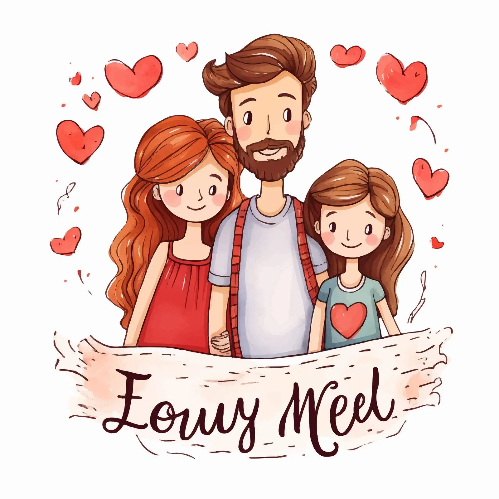 Happy Family Handwritten Lettering Cartoon Design — free download from Dotvec