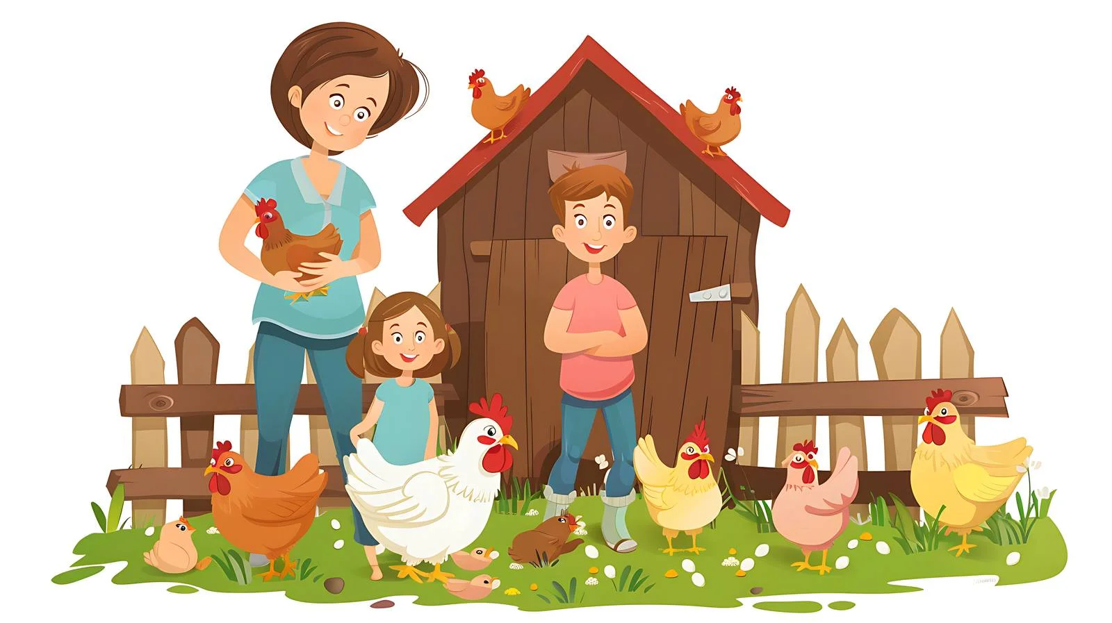 Family in Chicken Pen on Organic Farm — free download from Dotvec