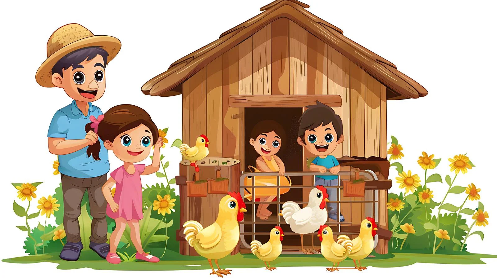Family in Chicken Pen on Organic Farm — free download from Dotvec