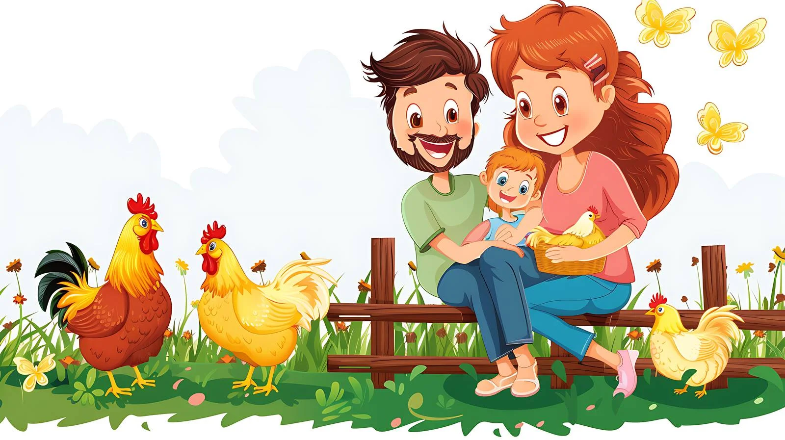 Family in Chicken Pen on Organic Farm — free download from Dotvec