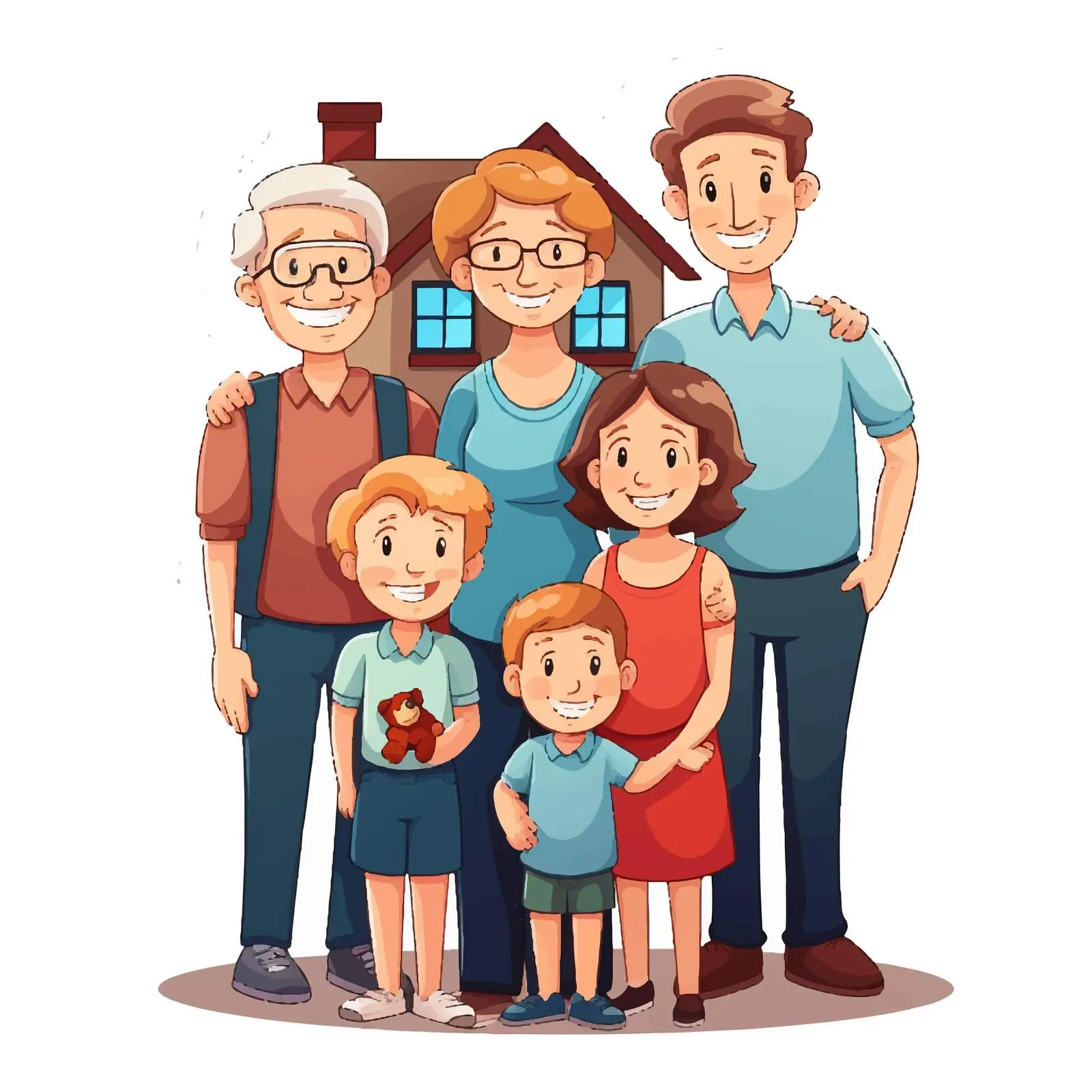 Family Members at Home Cartoon Vector Illustration — free download from Dotvec