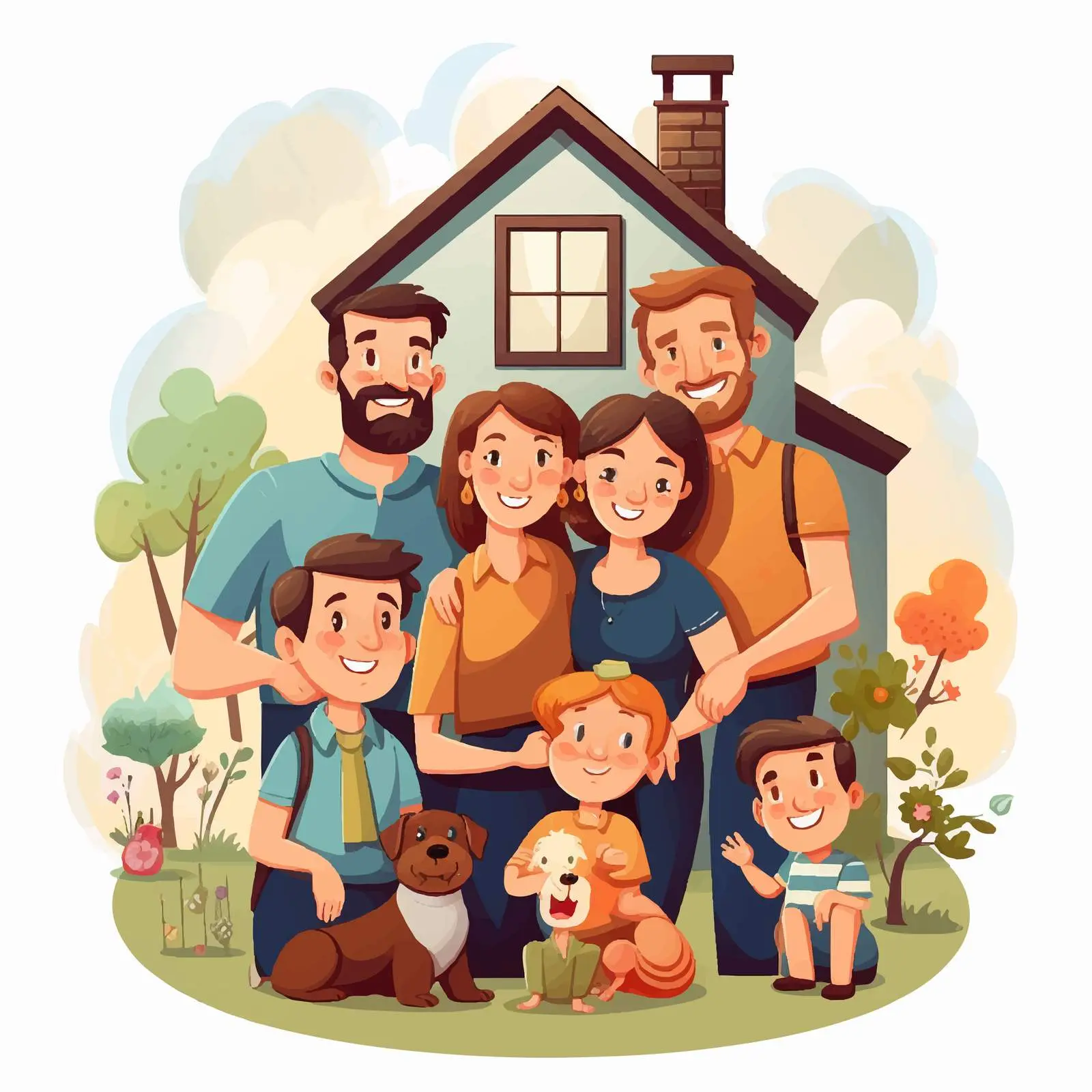 Family Members Home Illustration Vector Art — free download from Dotvec