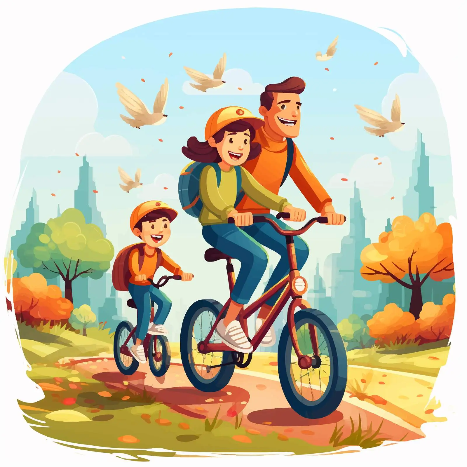 Family Riding Bikes in Park Illustration — free download from Dotvec