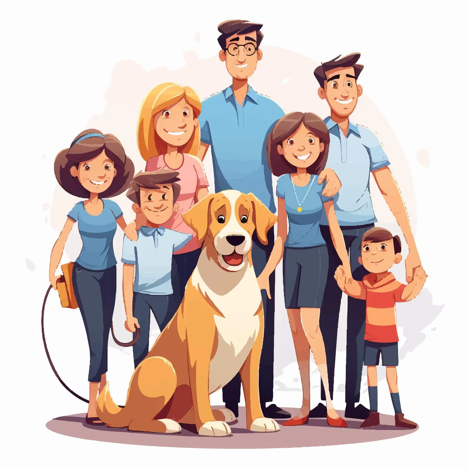 Cartoon Family with Multiple Dogs Illustration — free download from Dotvec