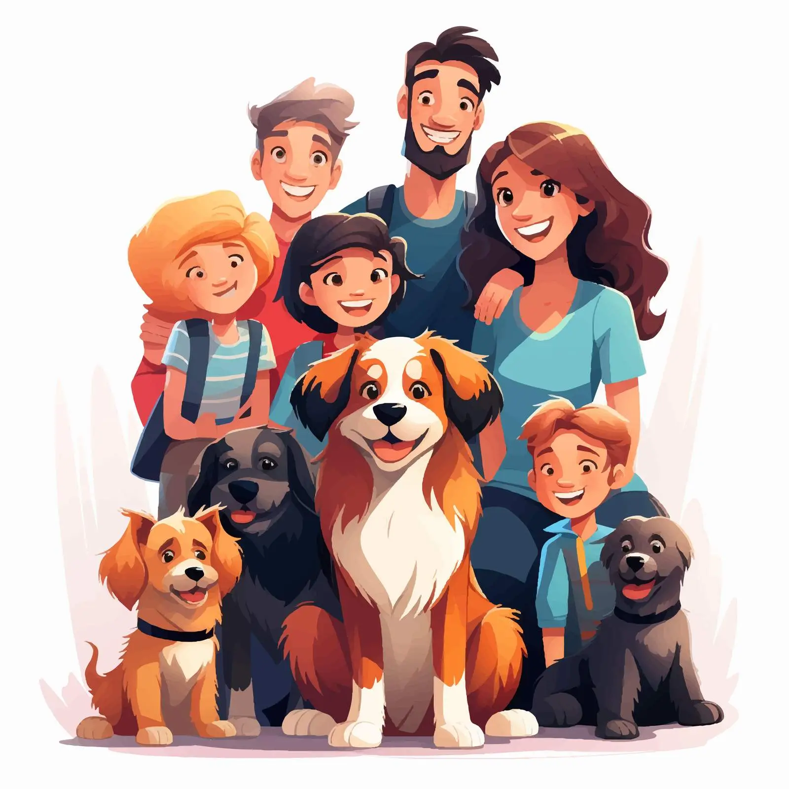 Family with Dogs in Cartoon Style Illustration — free download from Dotvec