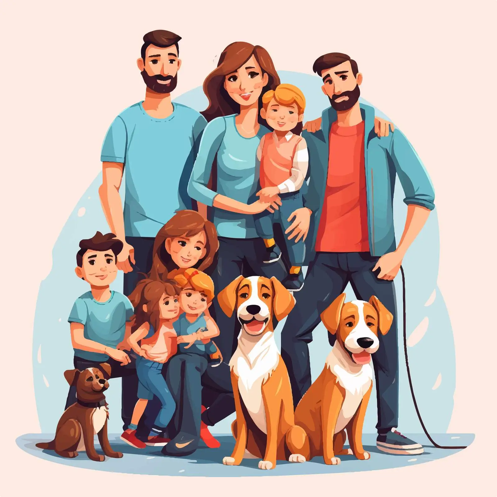 Family Members with Many Dogs Illustration — free download from Dotvec