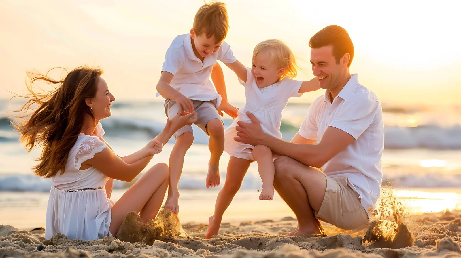 Joyful Family Beach Sunset Playtime — free download from Dotvec