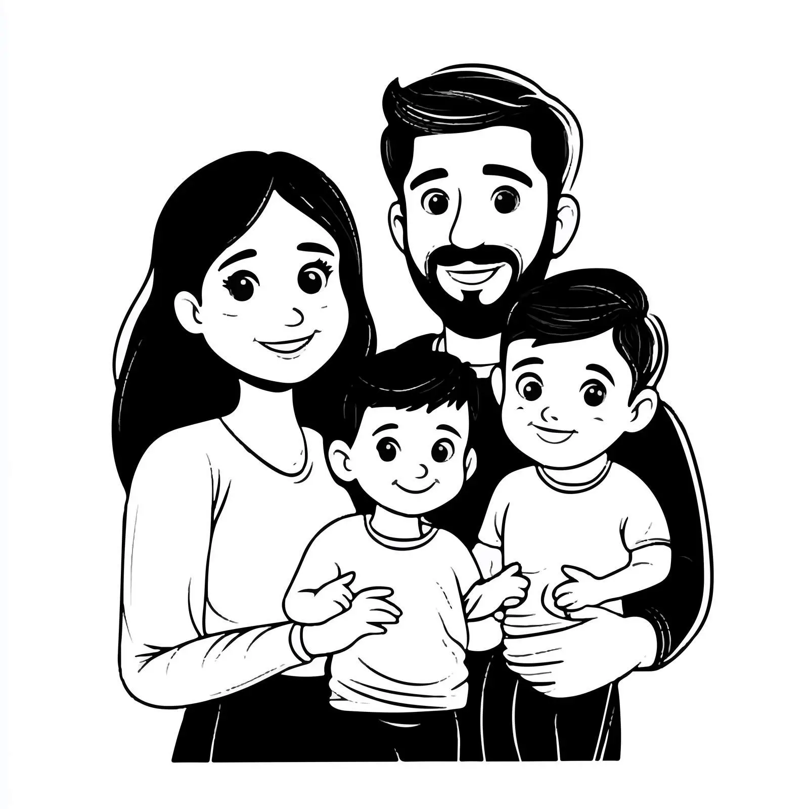 Cartoon Family Vector Illustration in Black and White — free download from Dotvec