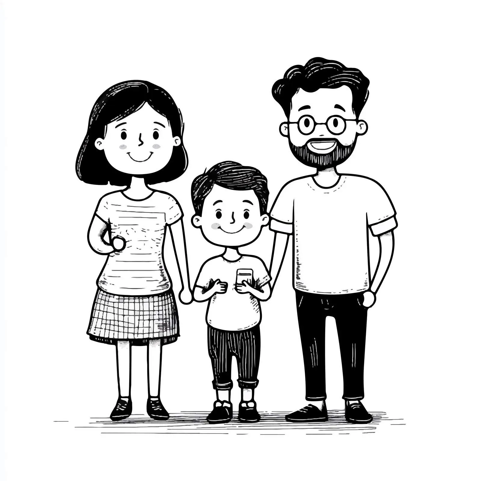 Cartoon Family Vector Illustration in Black and White — free download from Dotvec
