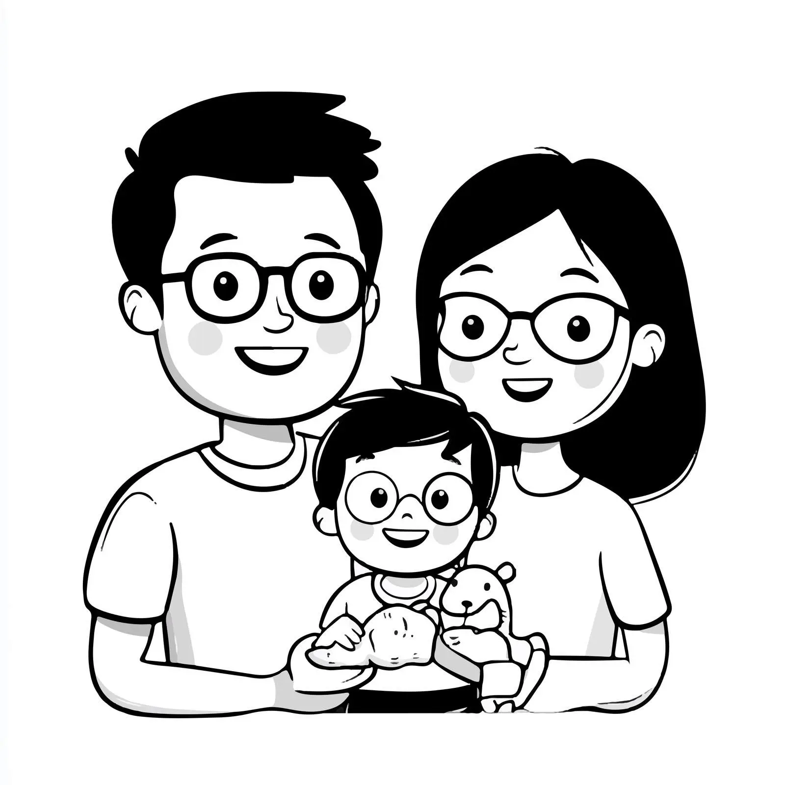 Black and White Family Cartoon Illustration — free download from Dotvec
