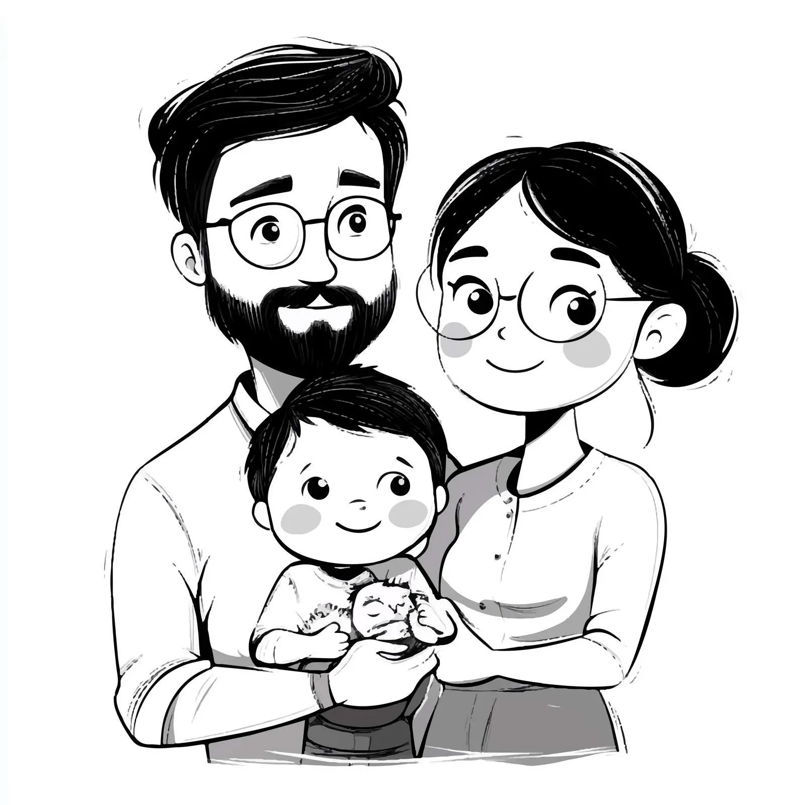 Black and White Family Cartoon Vector Illustration — free download from Dotvec