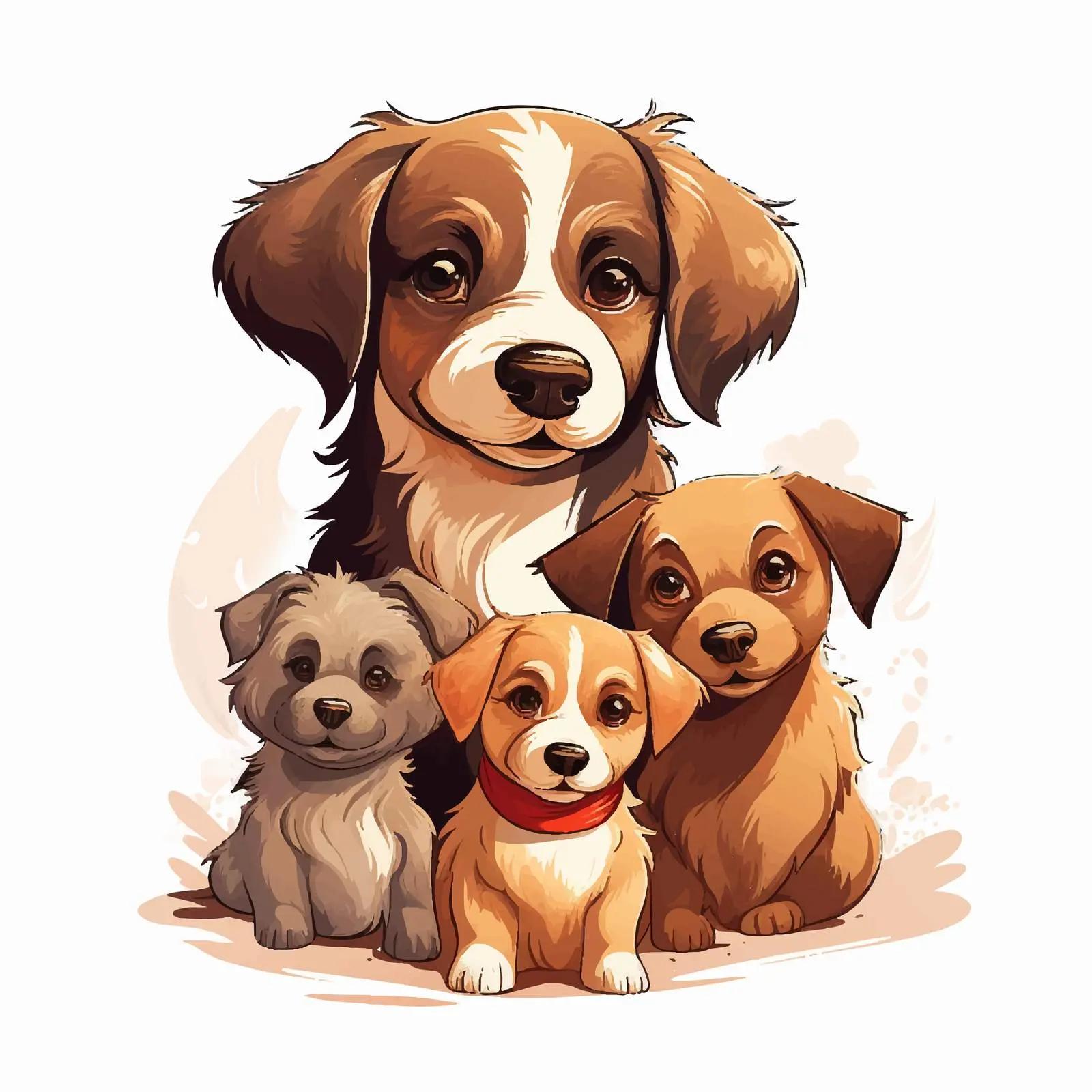 Family Portrait with Three Cute Dogs Vector — free download from Dotvec
