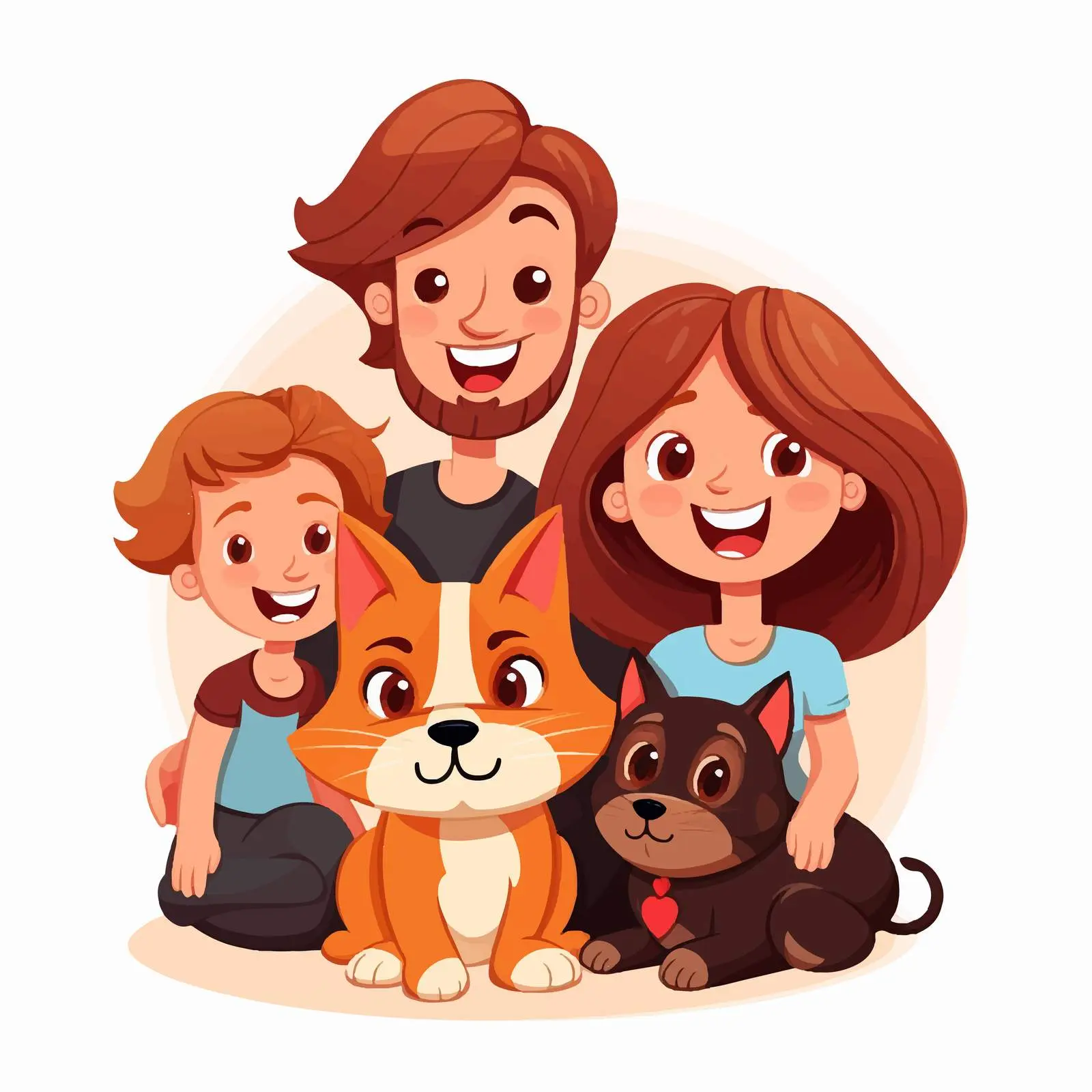 Family Portrait with Dogs and Cat Cartoon Vector — free download from Dotvec