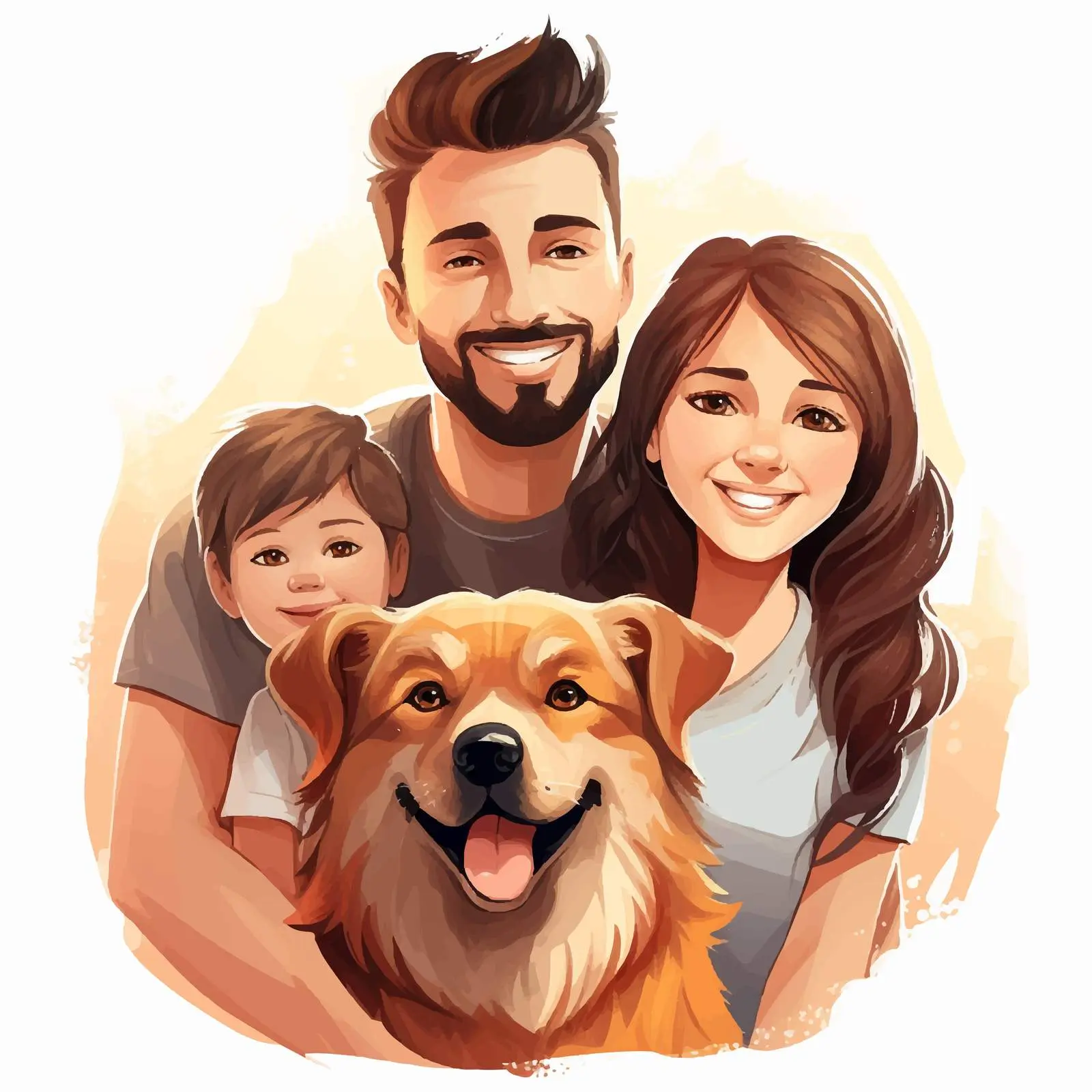 Family Portrait with Two Dogs and Child Vector — free download from Dotvec