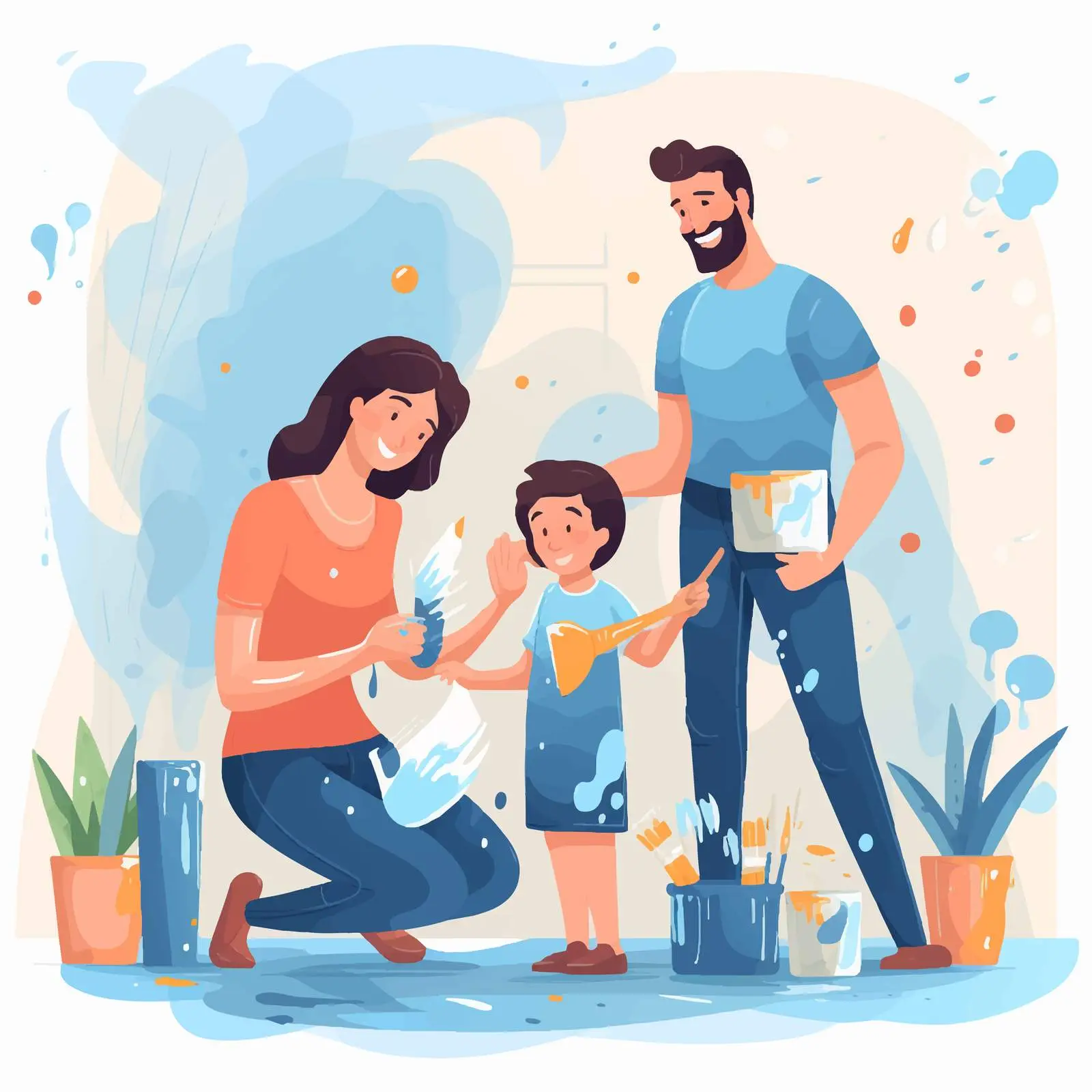 Family Painting Together at Home — free download from Dotvec
