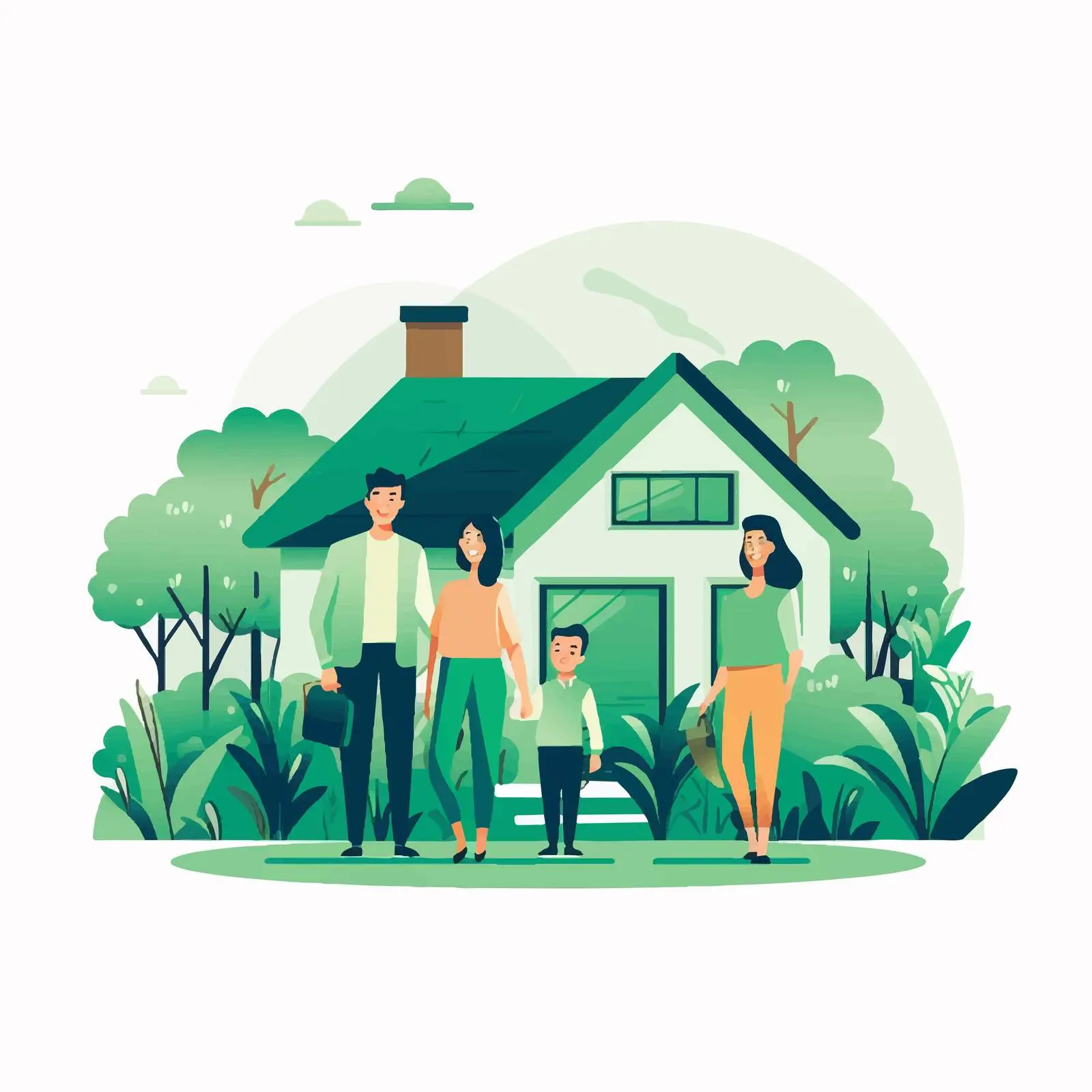 Family in Front of House for Sale — free download from Dotvec