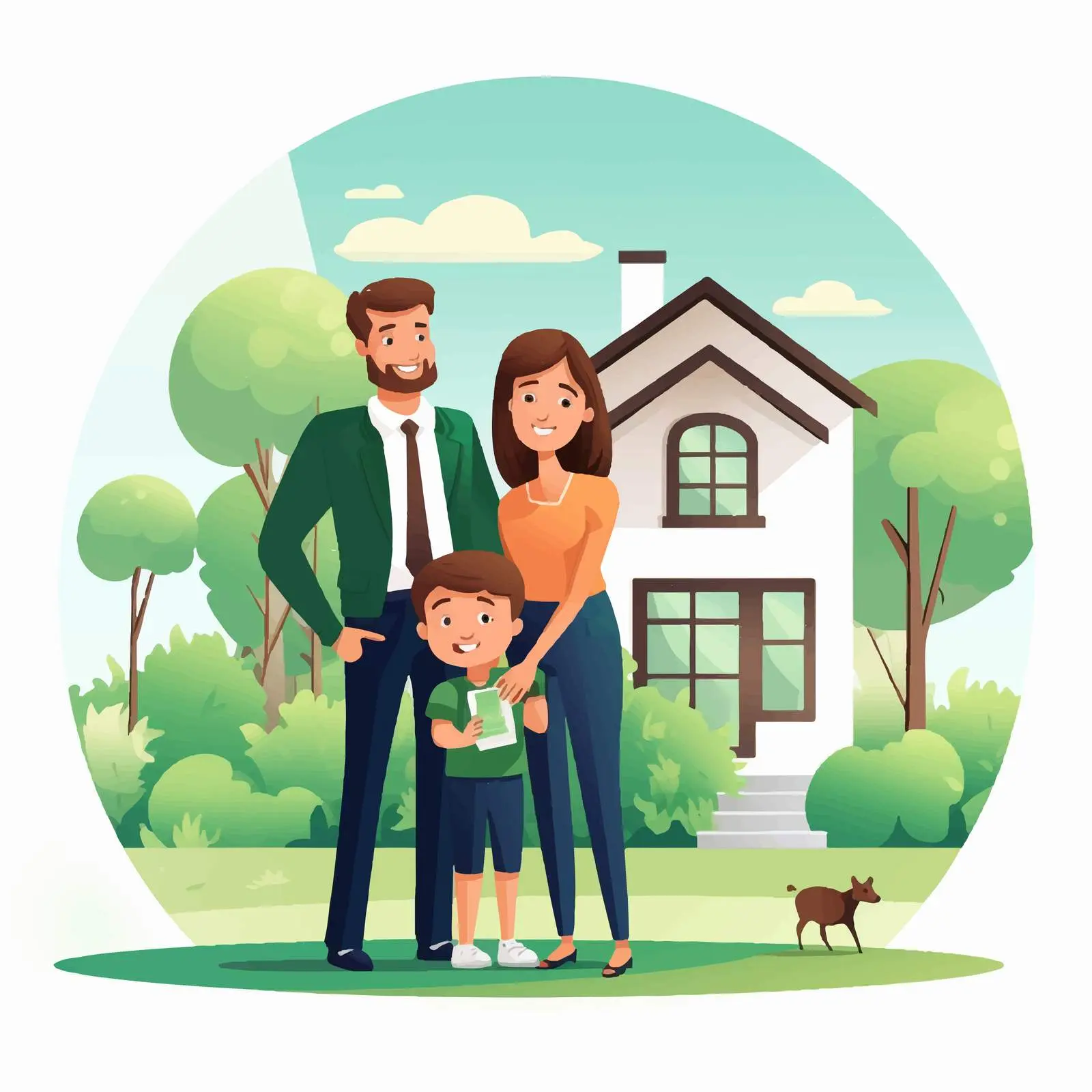 Family in Front of House for Sale — free download from Dotvec