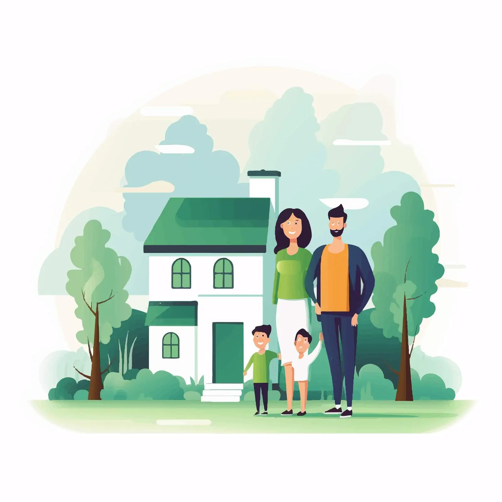 Family in Front of House for Sale Vector — free download from Dotvec