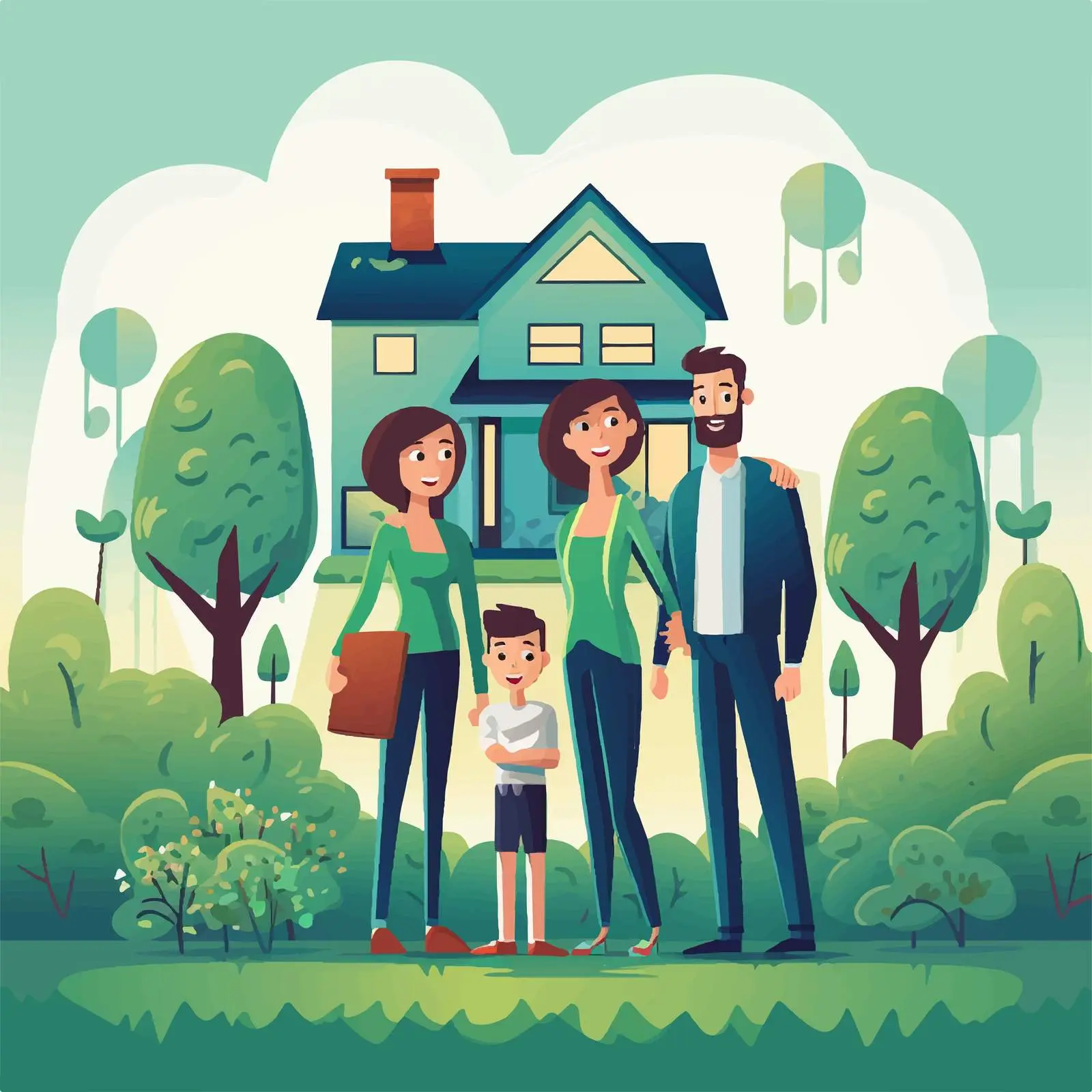 Family in Front of House for Sale — free download from Dotvec