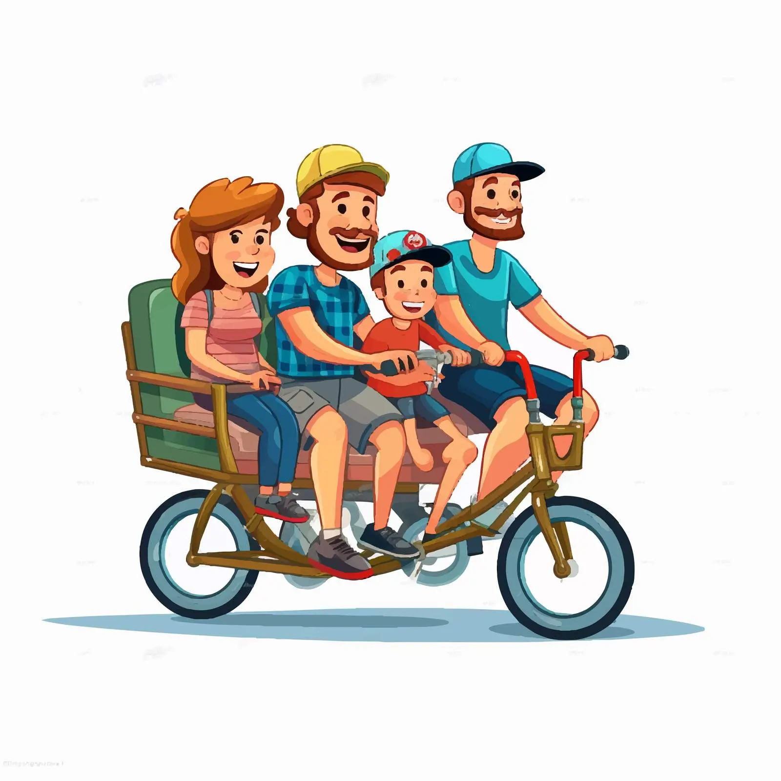 Family Teamwork on a Multi-Seat Bicycle — free download from Dotvec