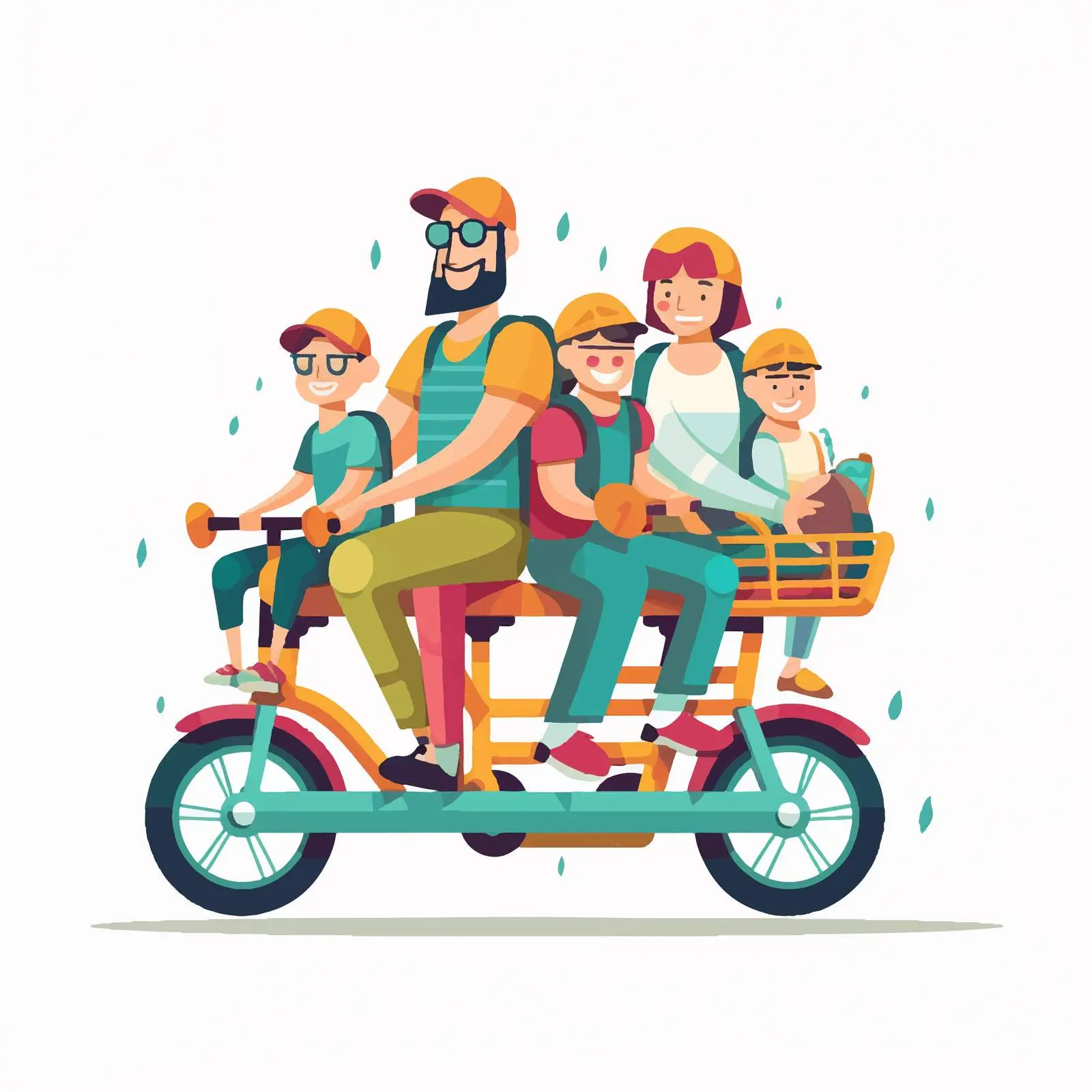 Family Teamwork on a Multiple Seat Bike — free download from Dotvec