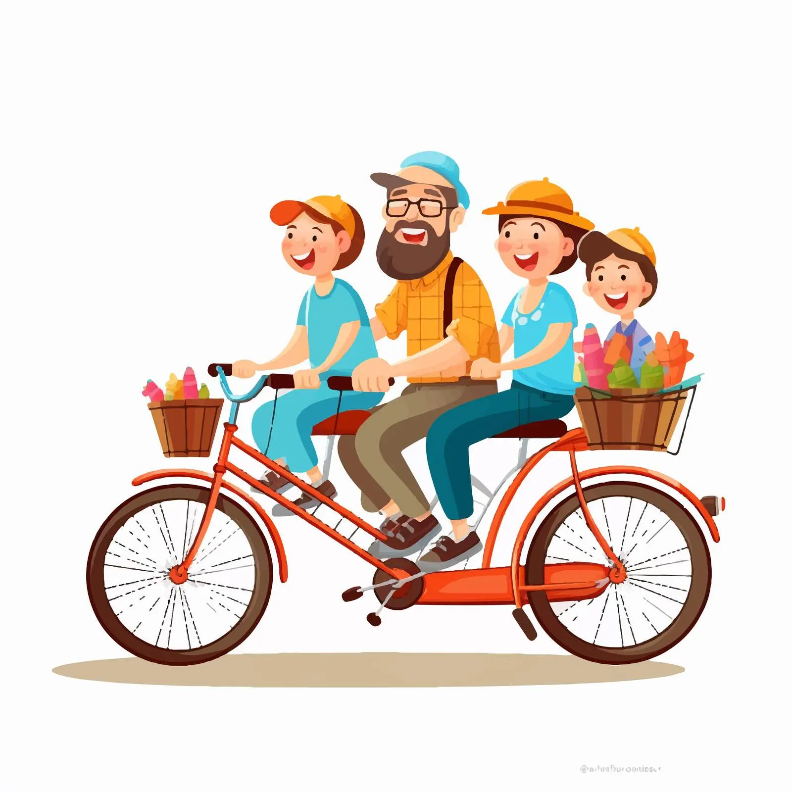 Family Teamwork on a Multi-Seat Bike — free download from Dotvec