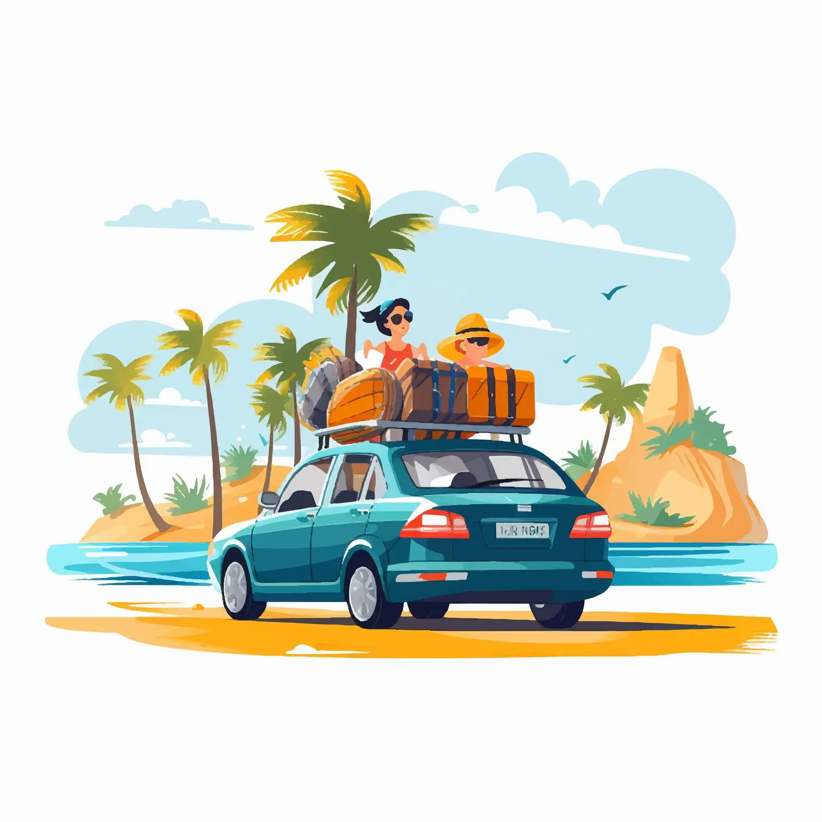 Happy Family Road Trip with Baggage – free creating image from Dotvec