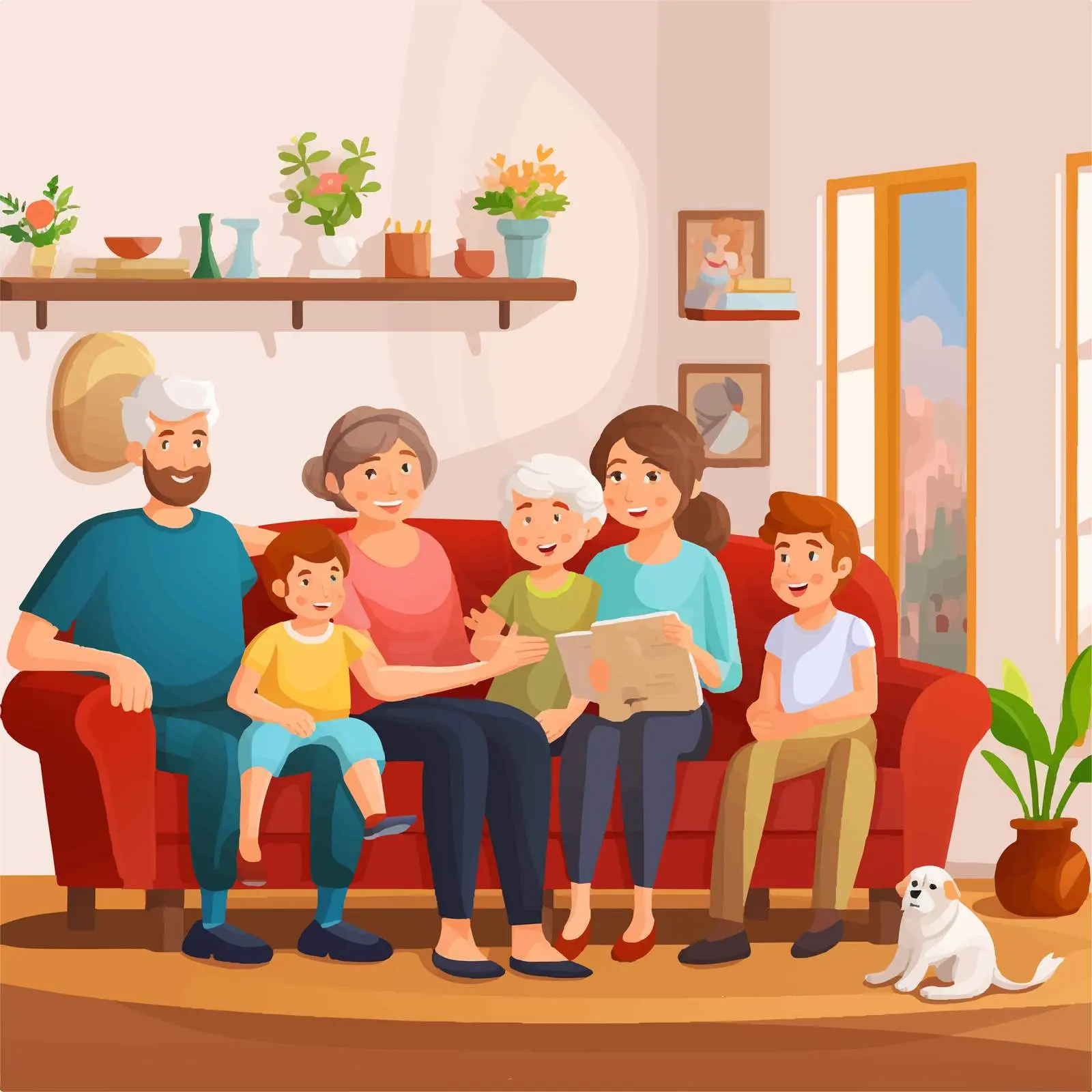 Family Gathering in Living Room Illustration — free download from Dotvec