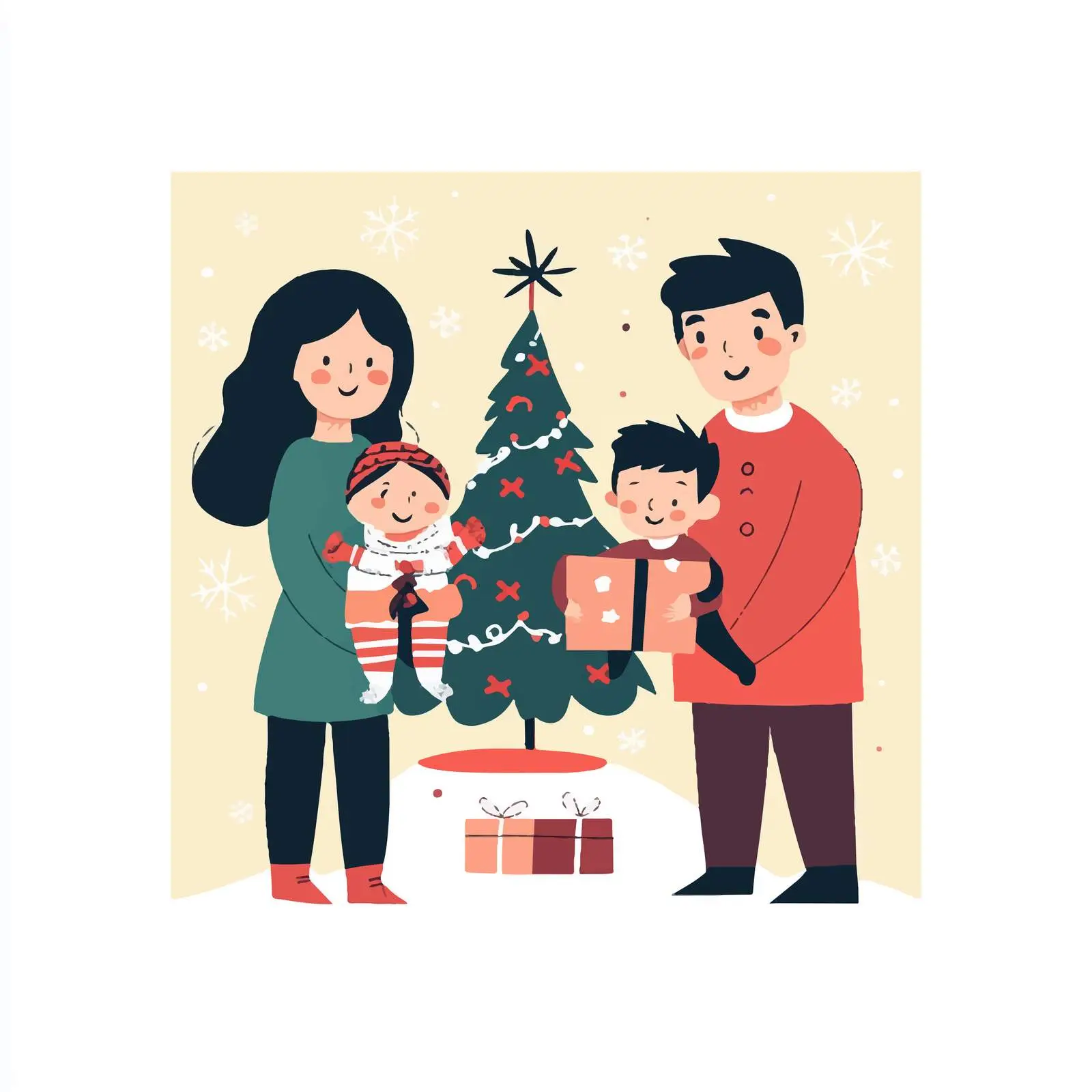 Family Celebrating Christmas with Tree and Gifts — free download from Dotvec